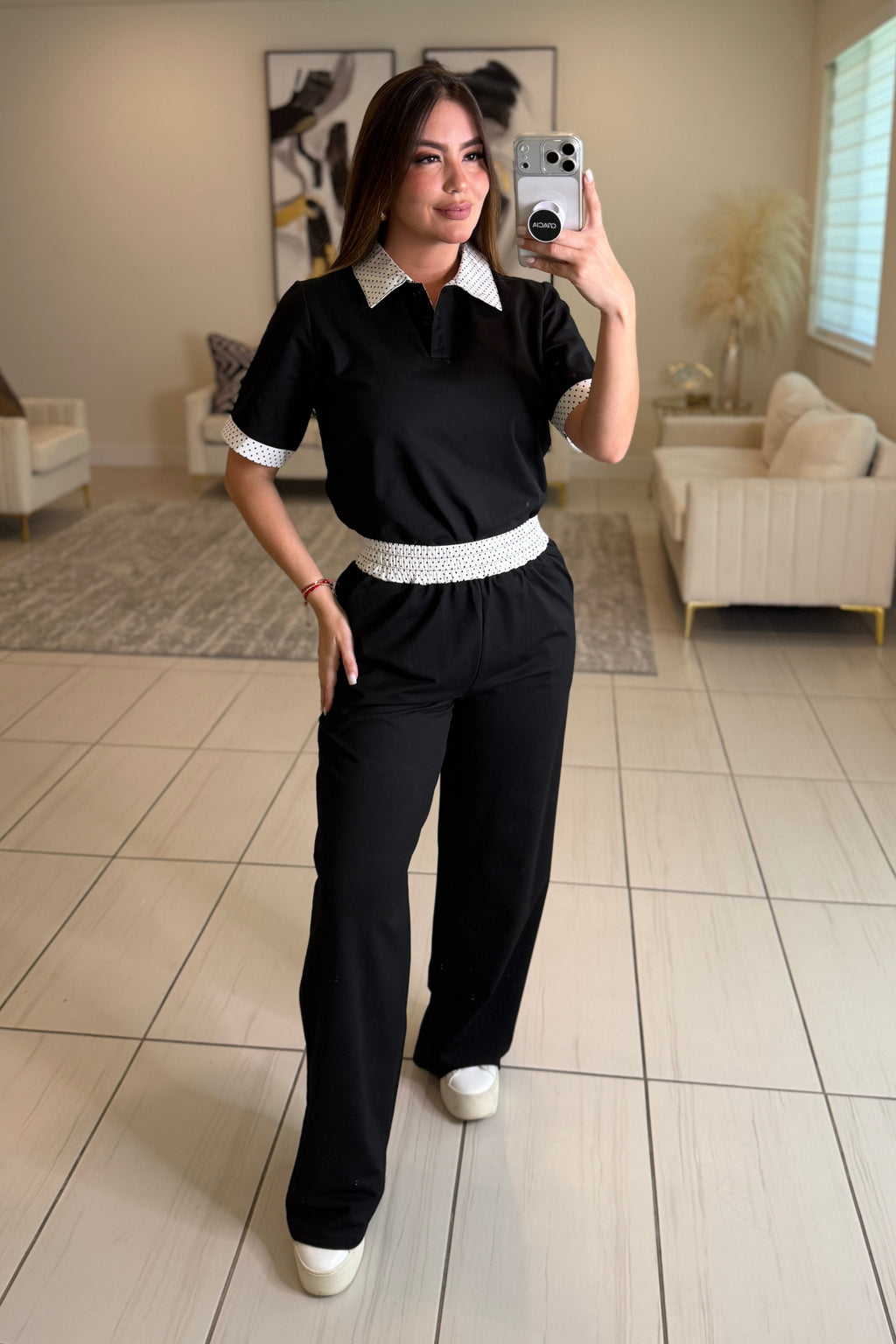 Dainty Love Dots Black Pant Set