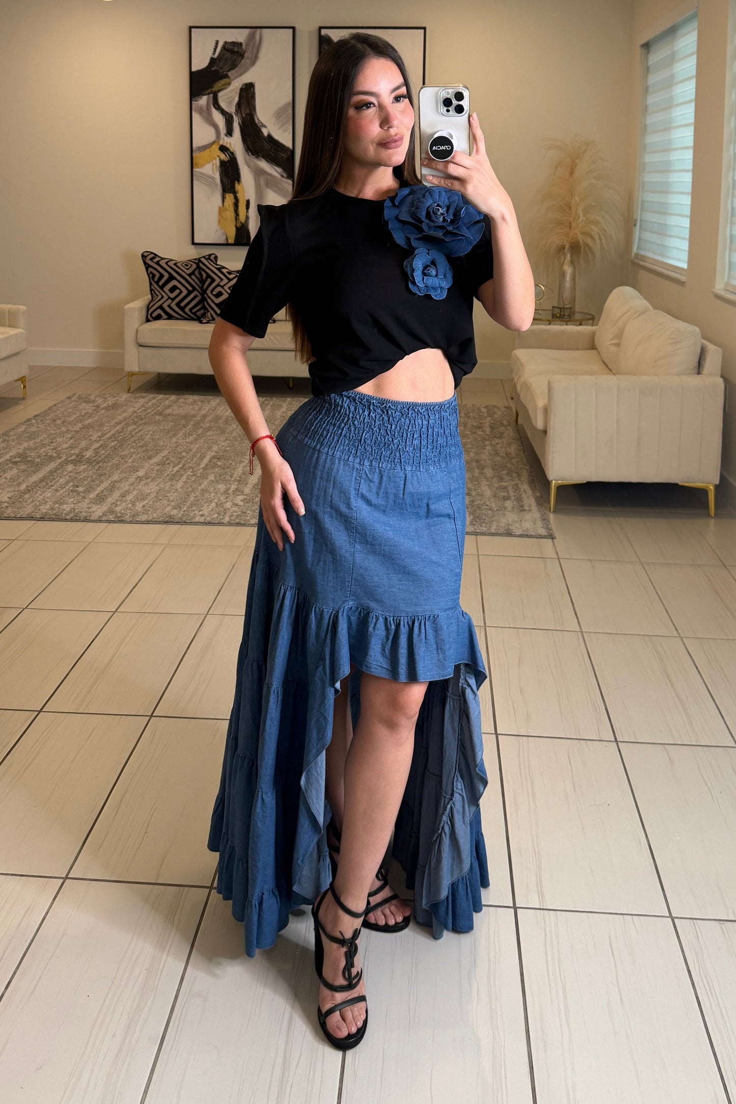 Petal Denim Black Top