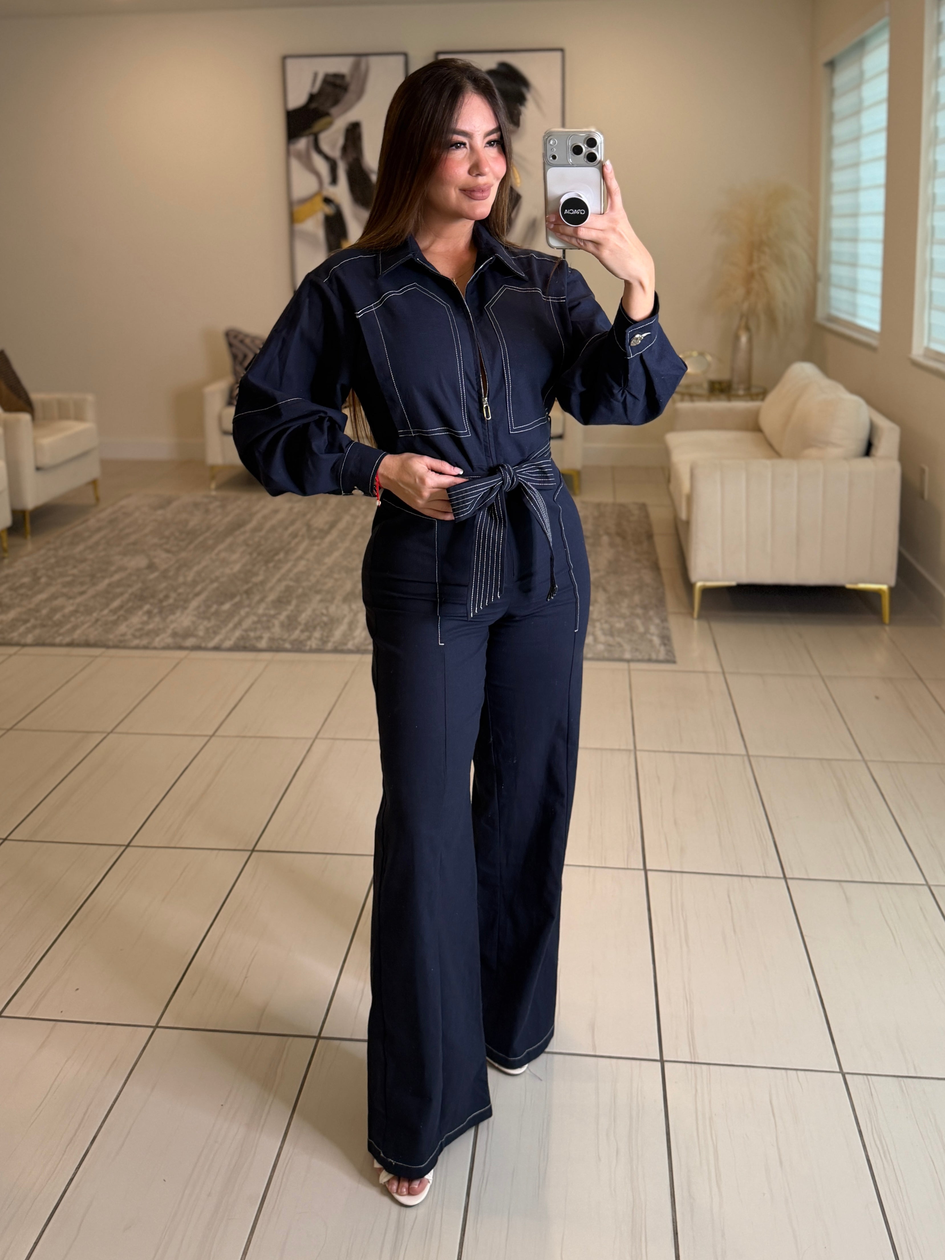 Opulence Linen Navy Blue Jumpsuit