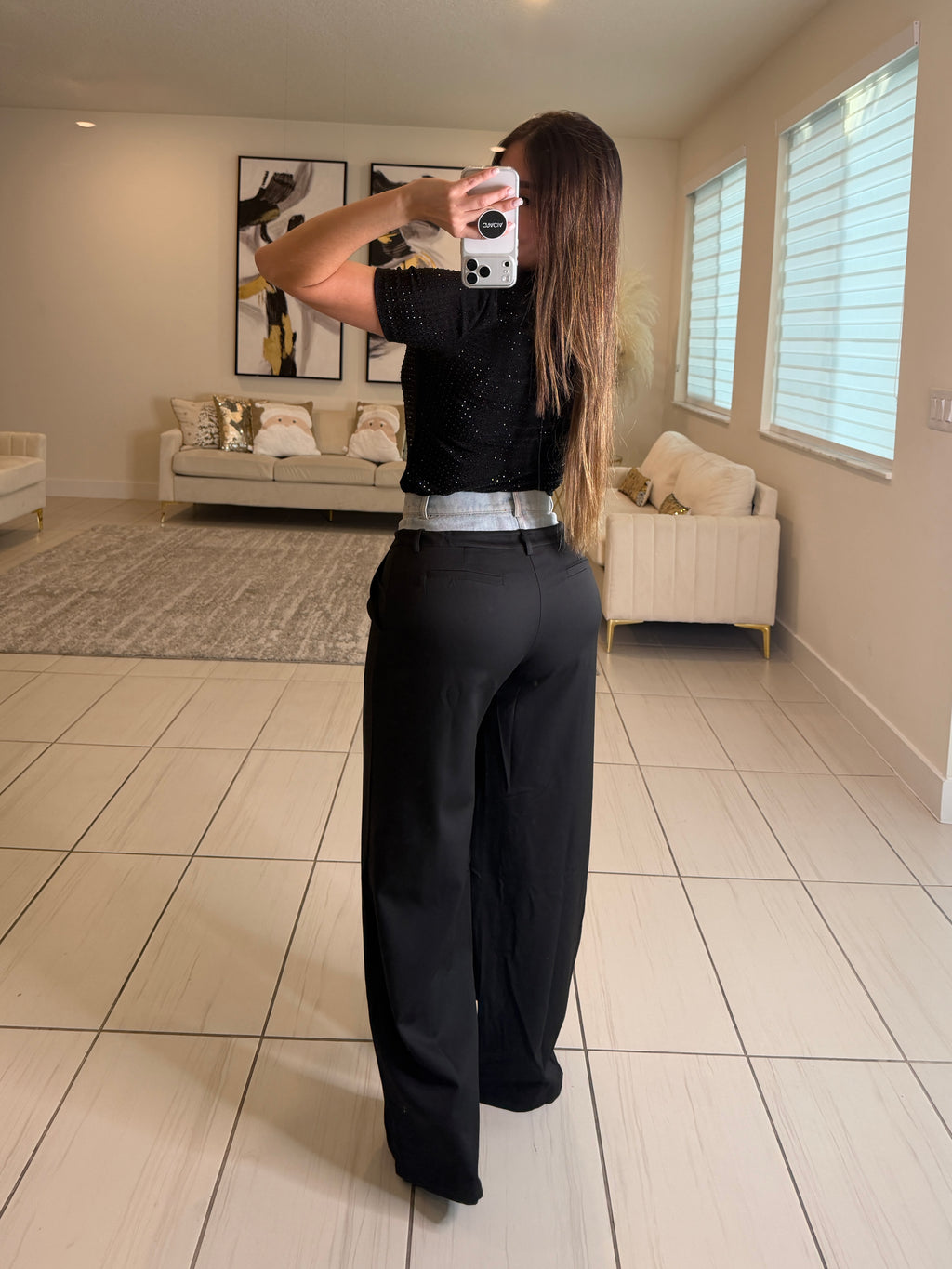 Iconic Contrast Black and Denim Pants