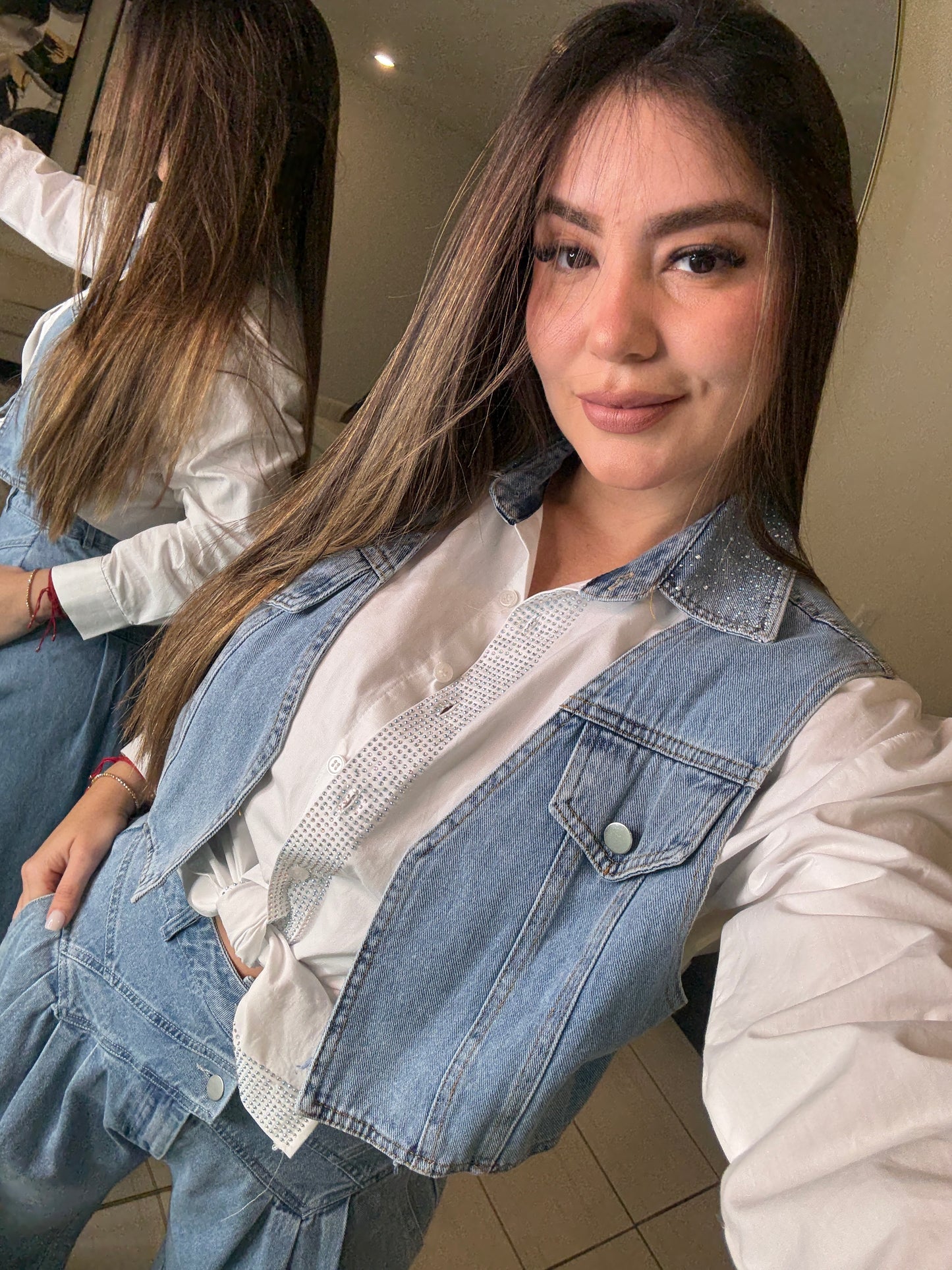 Sparkle Contrast White and Denim Shirt