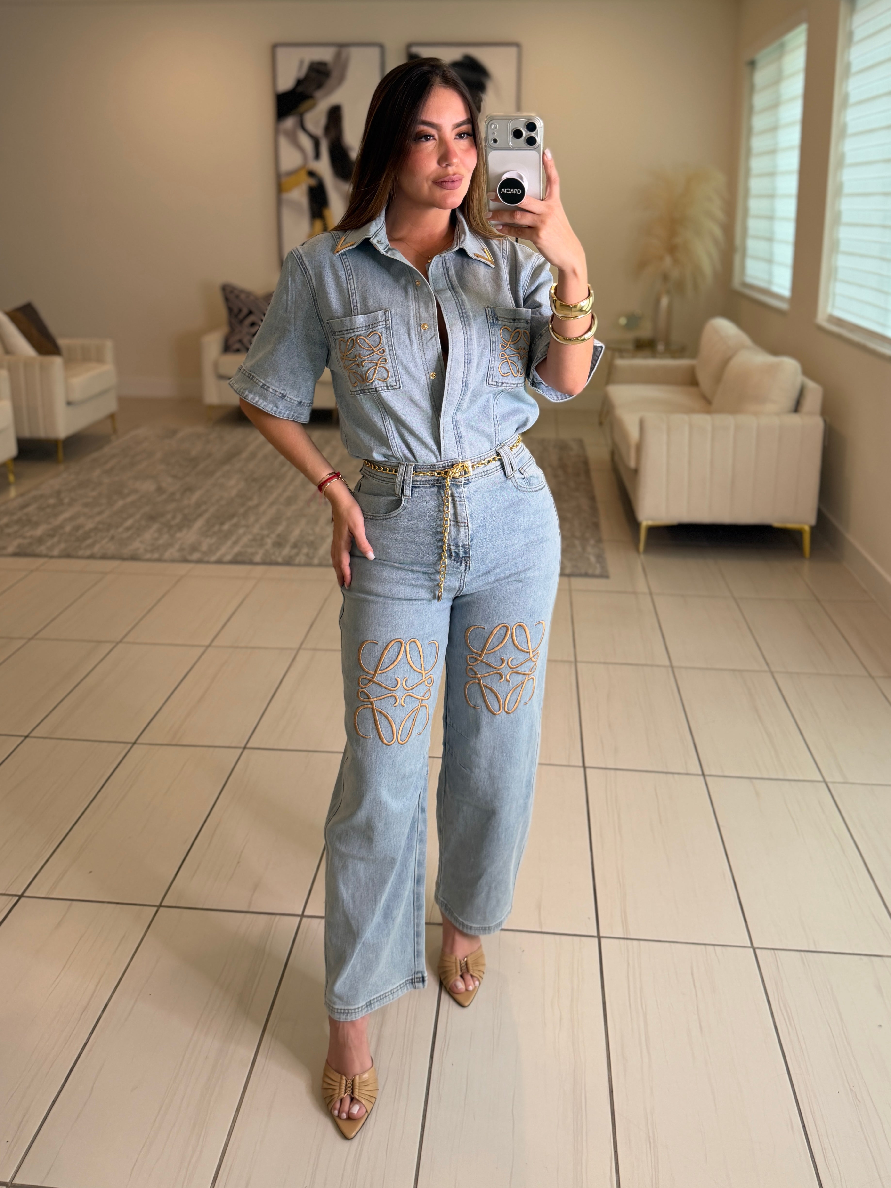 Iconic Light Denim Pant Set
