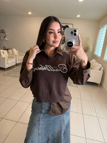 Parisian Stroll Brown Long-Sleeved Top