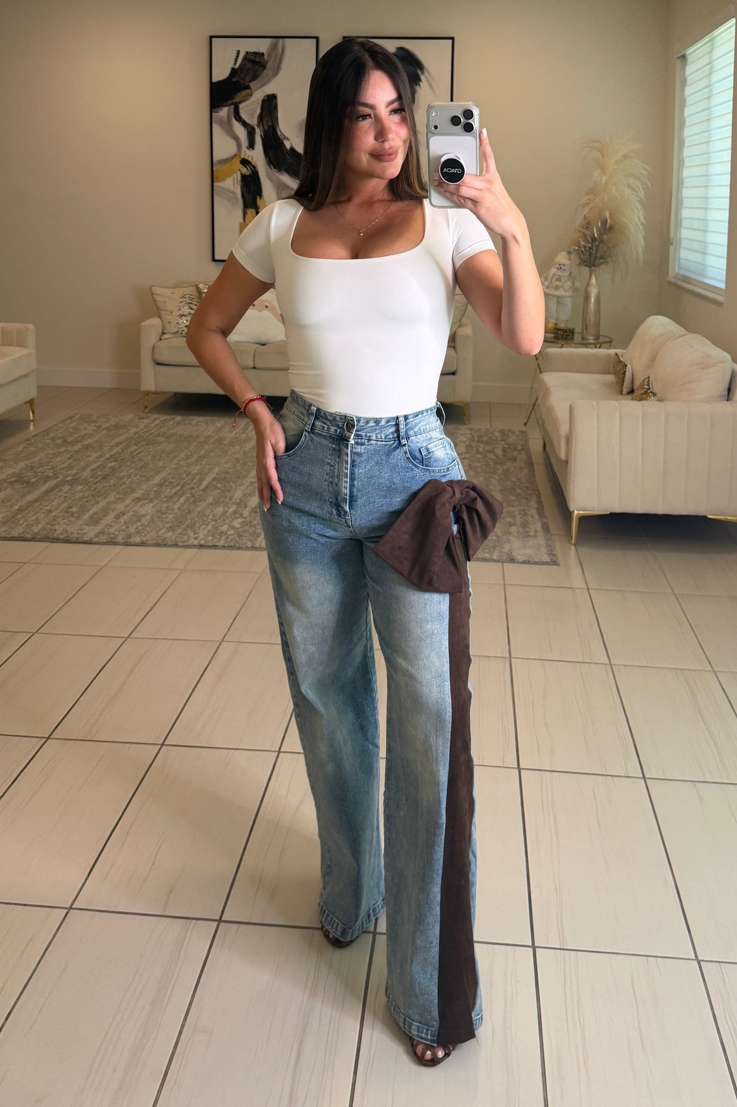 Opulent Bow Blue Denim Pants