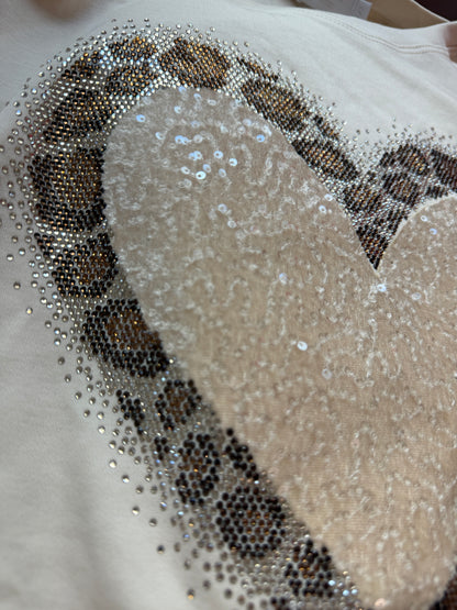 Leopard Heart Stones Beige Top