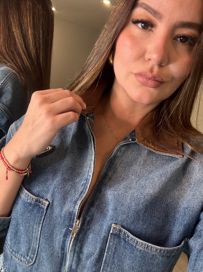 Iconic Brown Contrast Denim Jacket