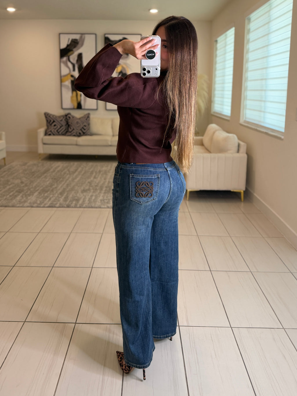 Empire Code Knit Brown Sweater