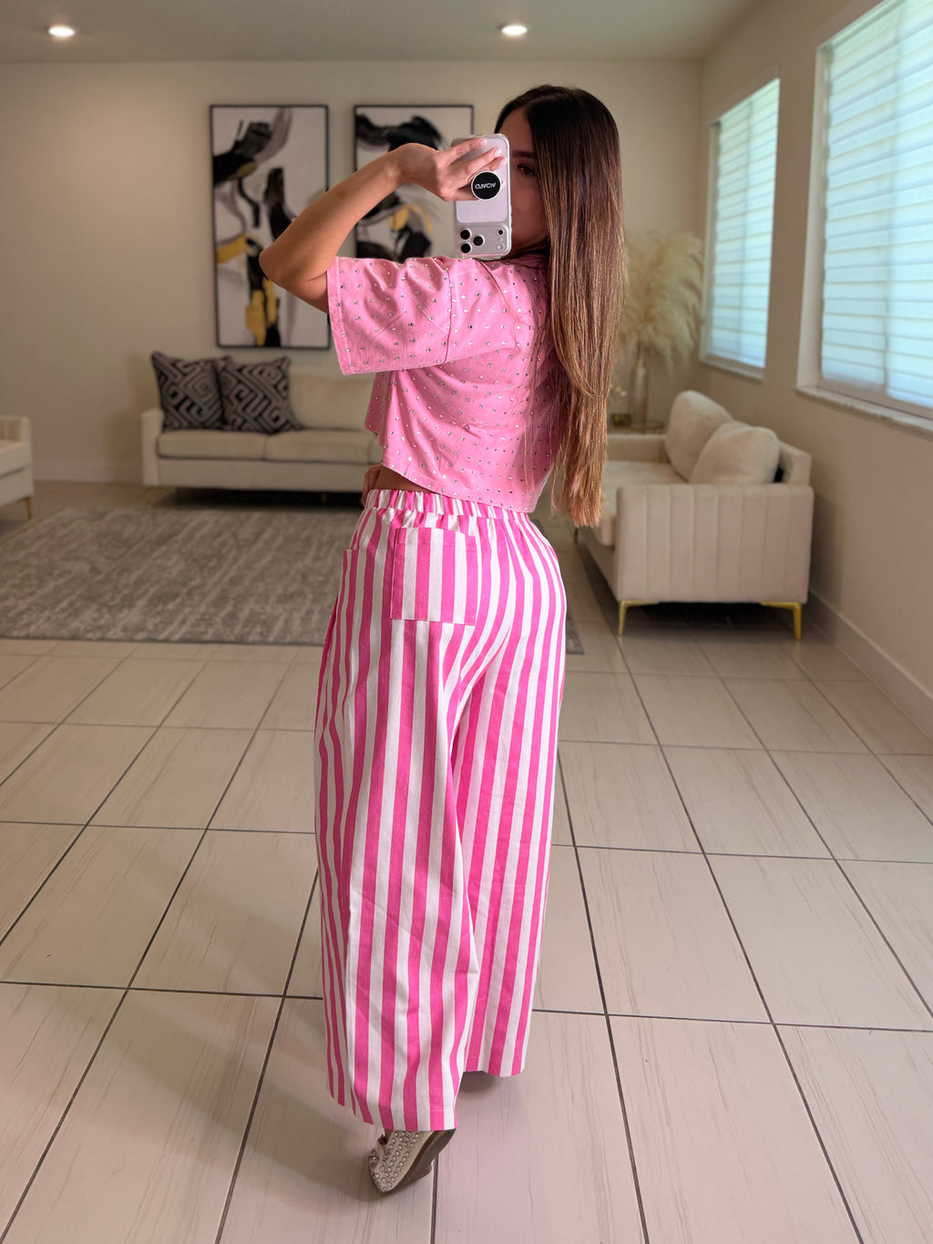Glow Up Rhinestones Pink Top