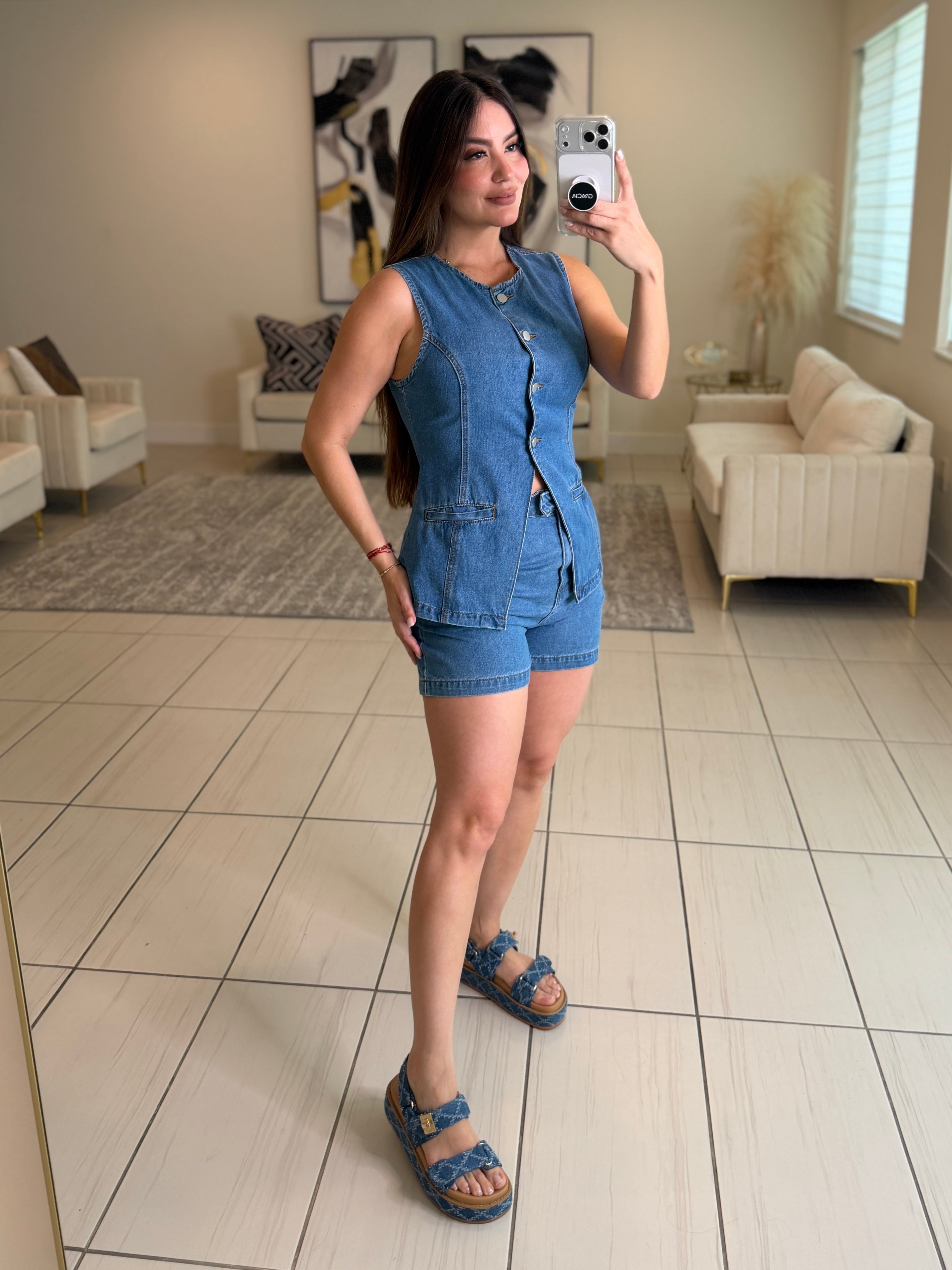 Romantic Drift Blue Denim Short Set