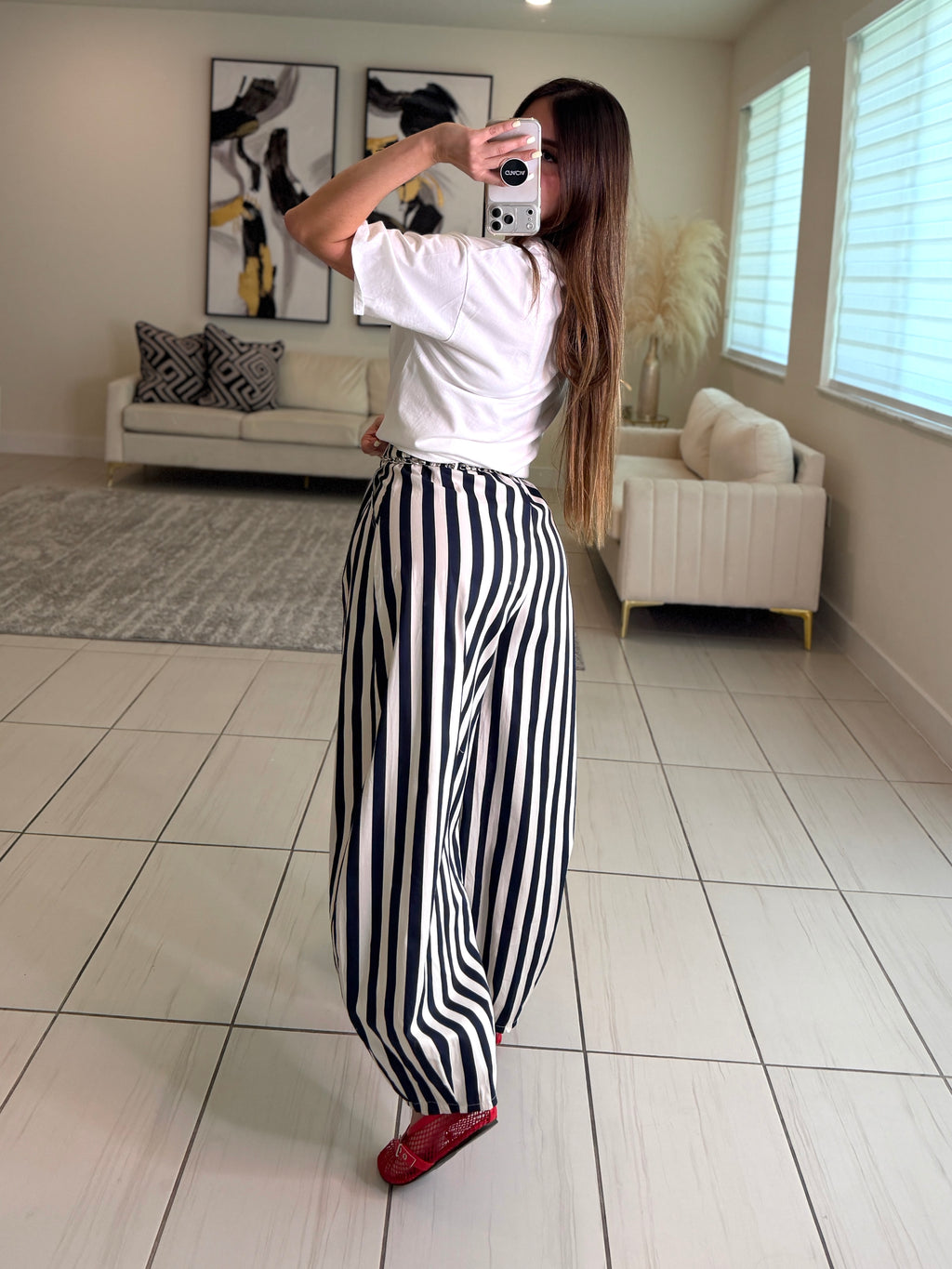 Italian Stripes Navy Blue Barrel Pants