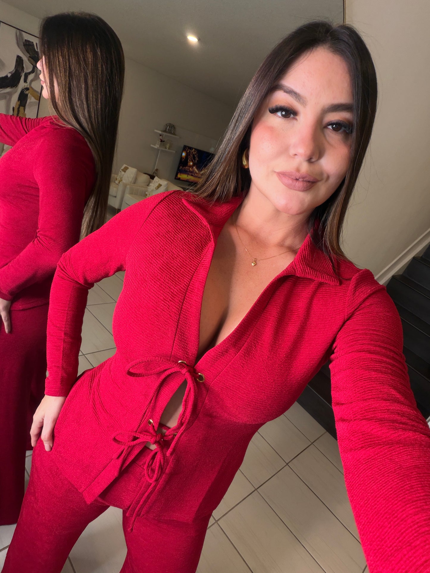 Glow Motion Red Pants Set