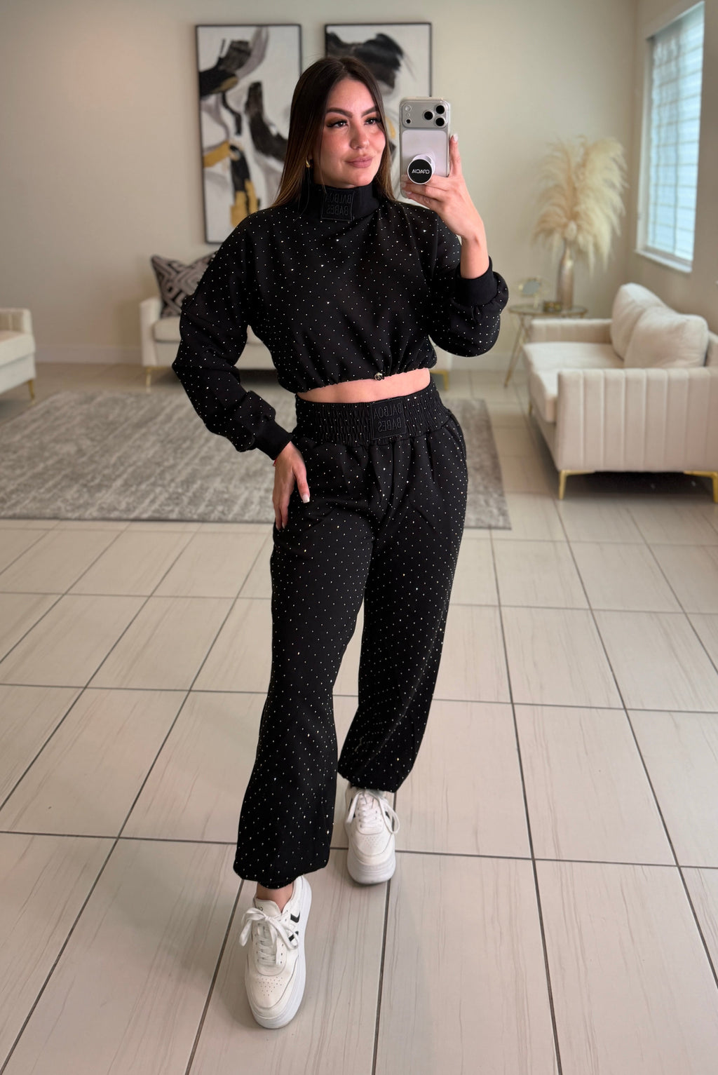 Midnight Rhinestone Black Pants Set