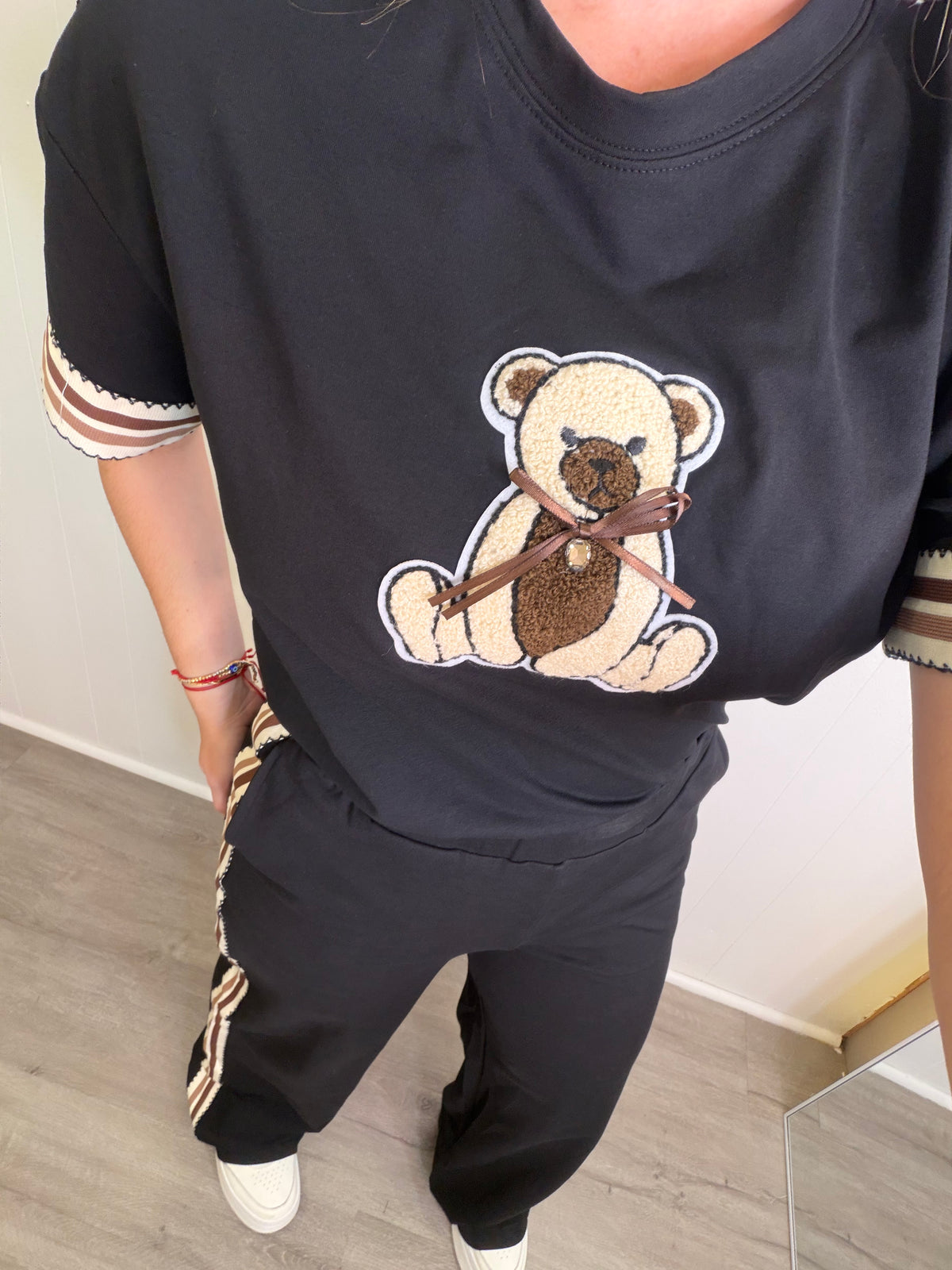 Teddy Stripe Black Pant Set