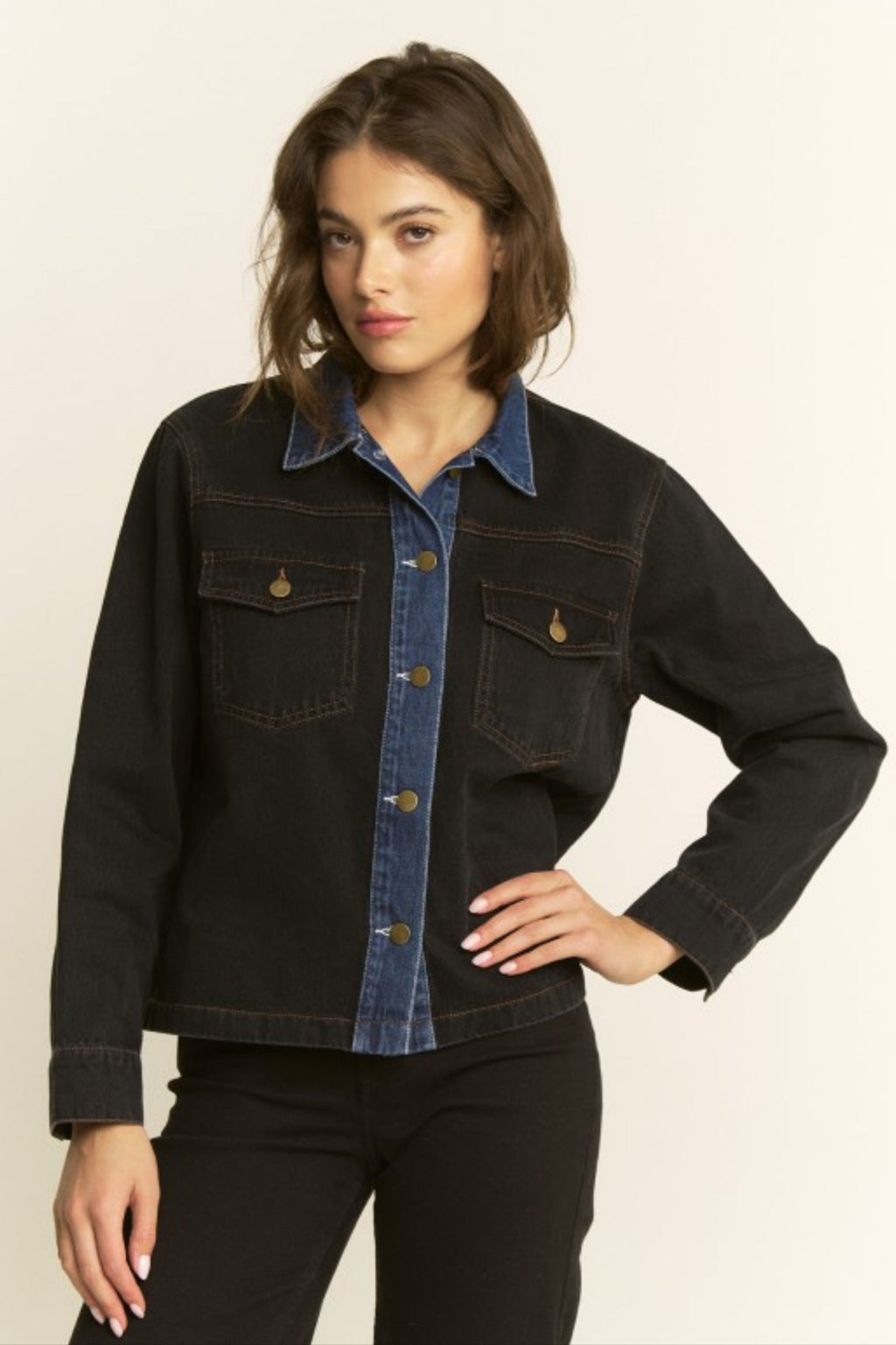 Iconic Contrast Black and Blue Denim Jacket