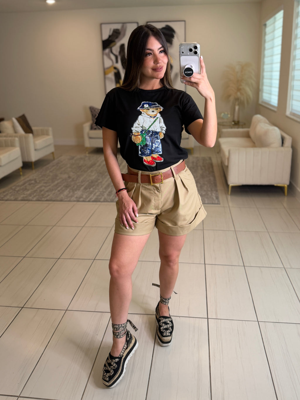 Cuttest Charming Bear Black Tshirt Top