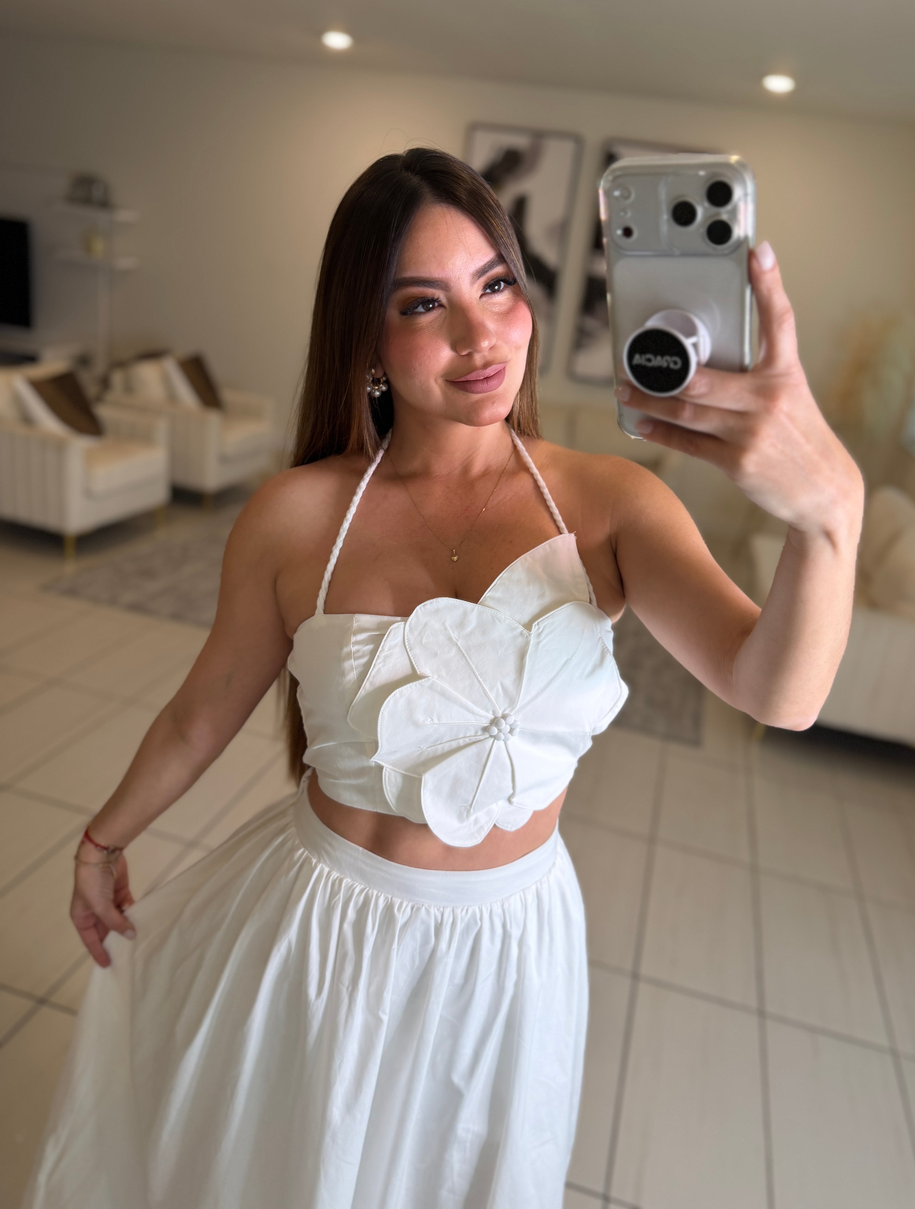 Delicate Essence Floral White Skirt Set