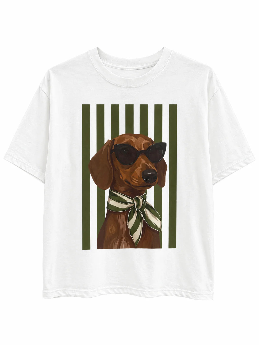 Chic Puppy Stripes White Tshirt