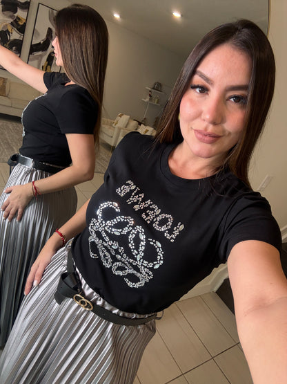 Iconic Rhinestones Black Top