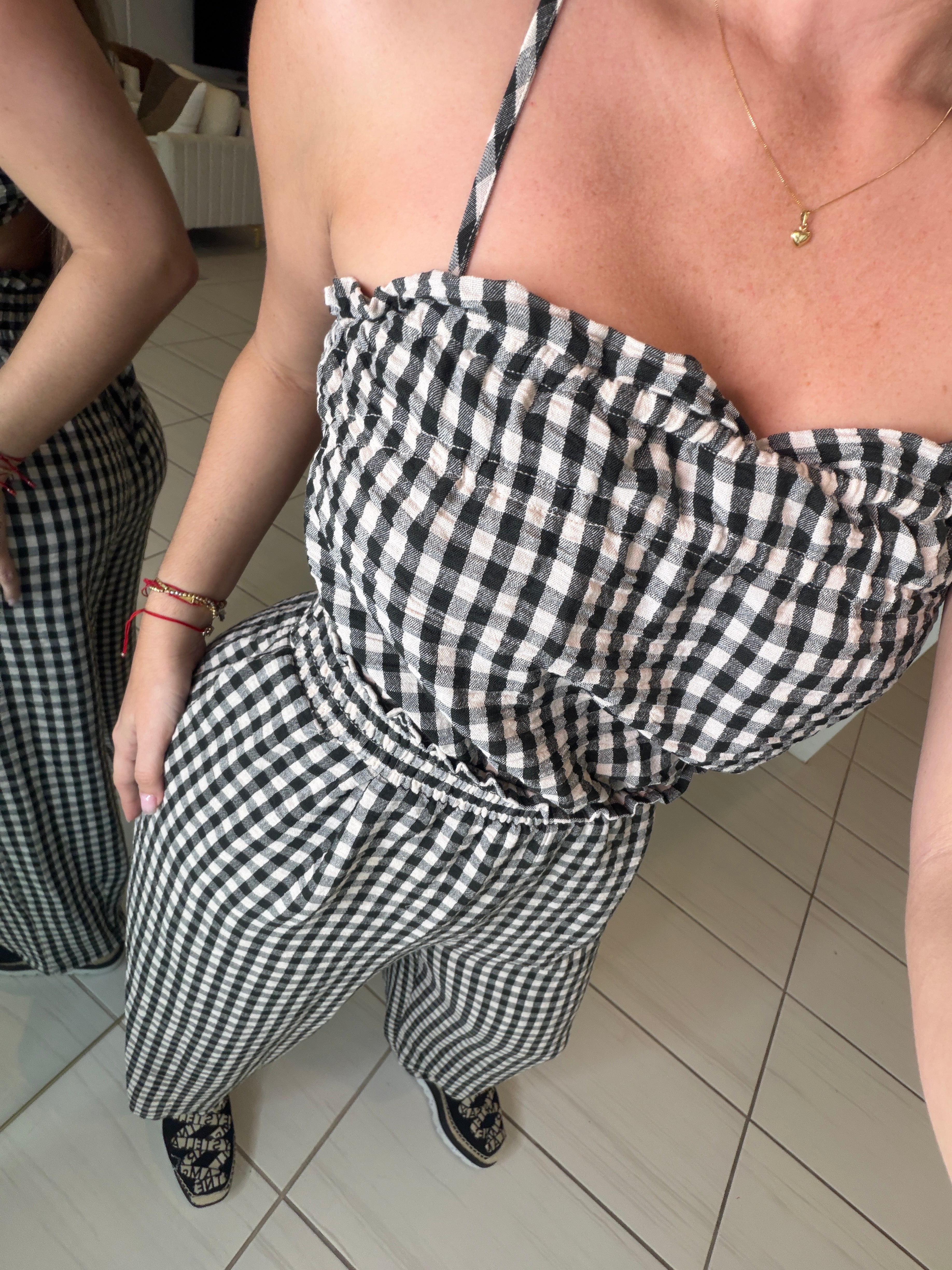 Graceful Plaid Black Barrel Jumpsuit