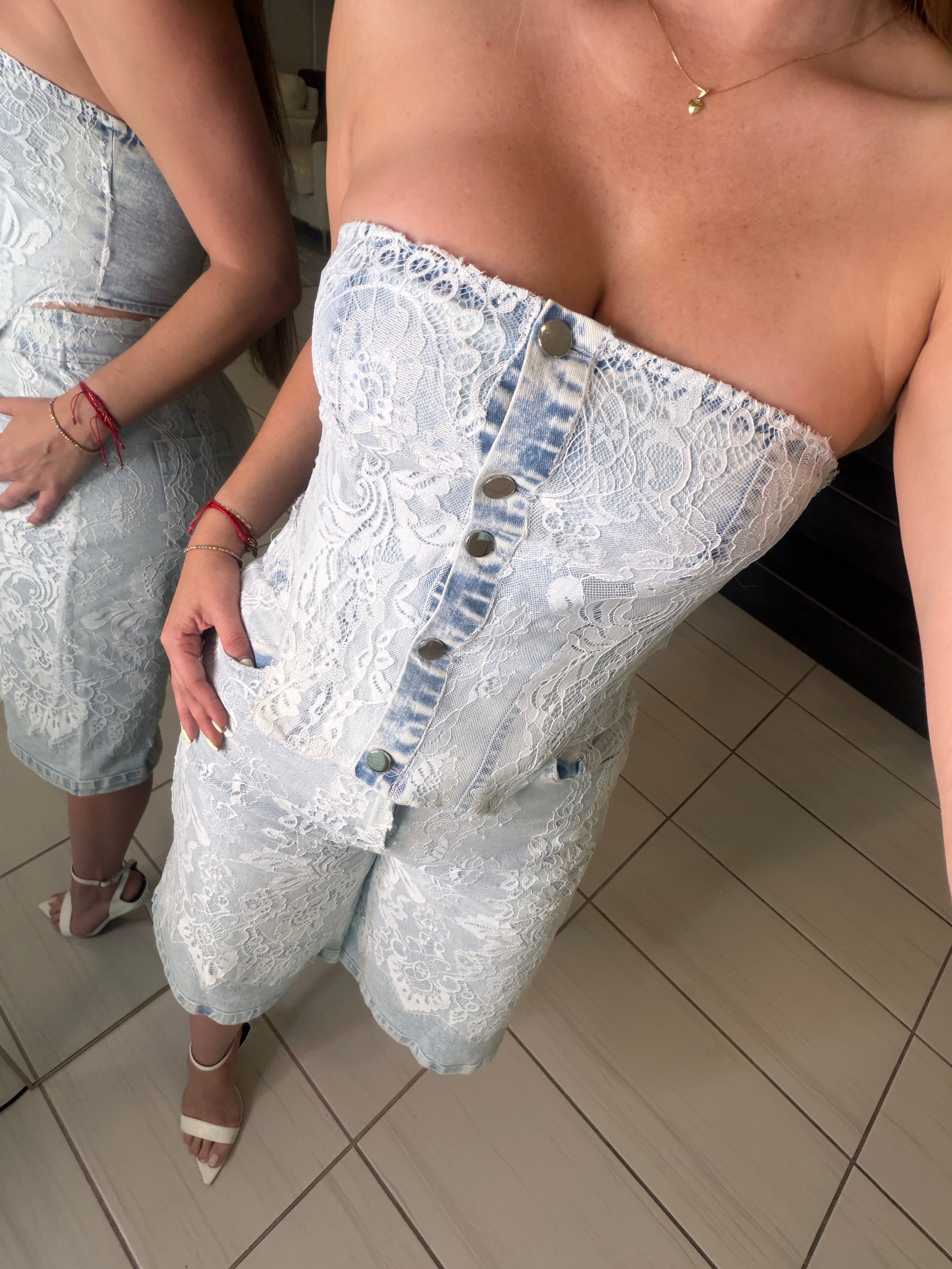 Power Muse Denim Lace Shorts Set