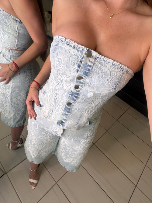 Power Muse Denim Lace Shorts Set