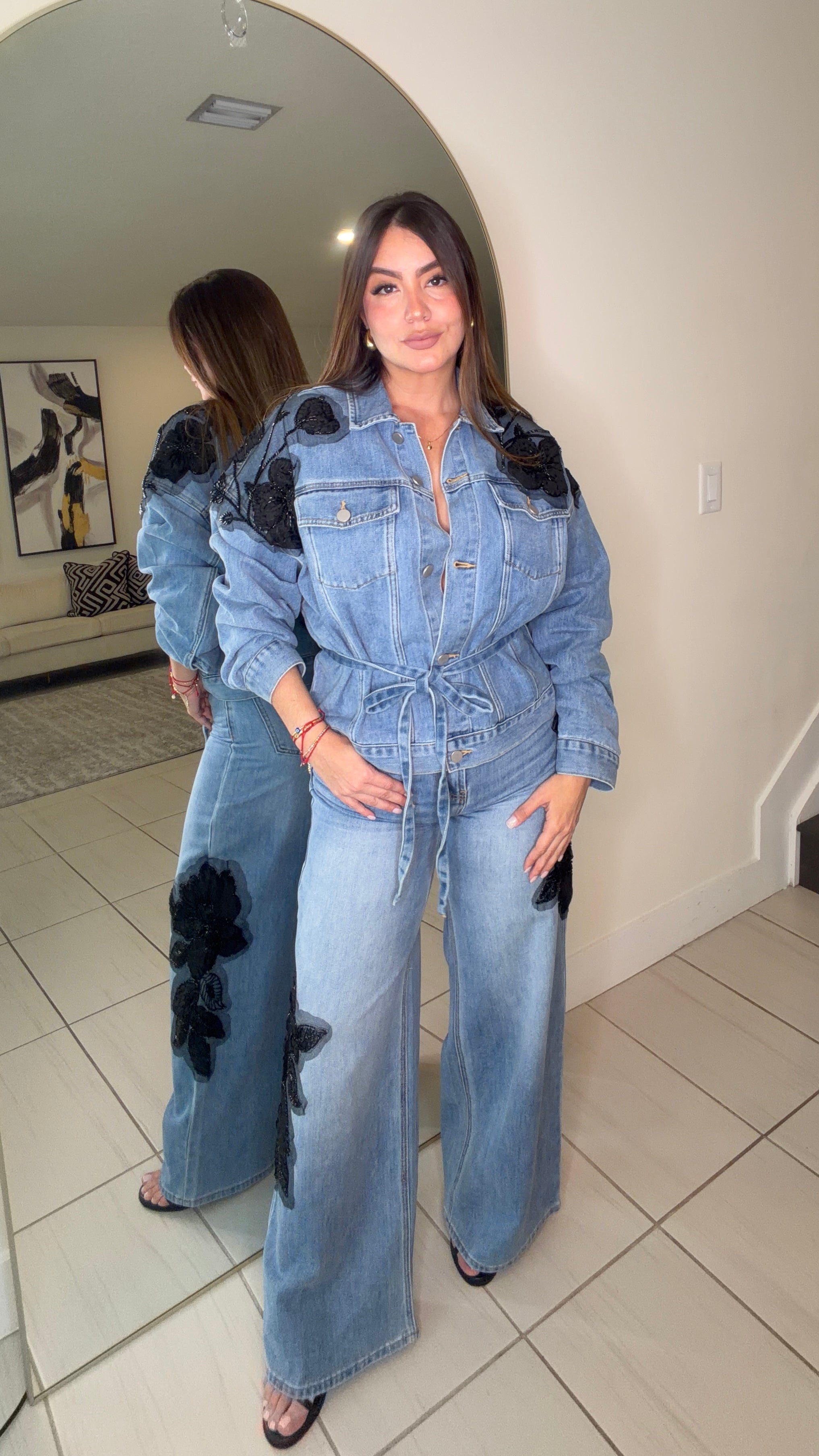 Black Prairie Denim Pant Set