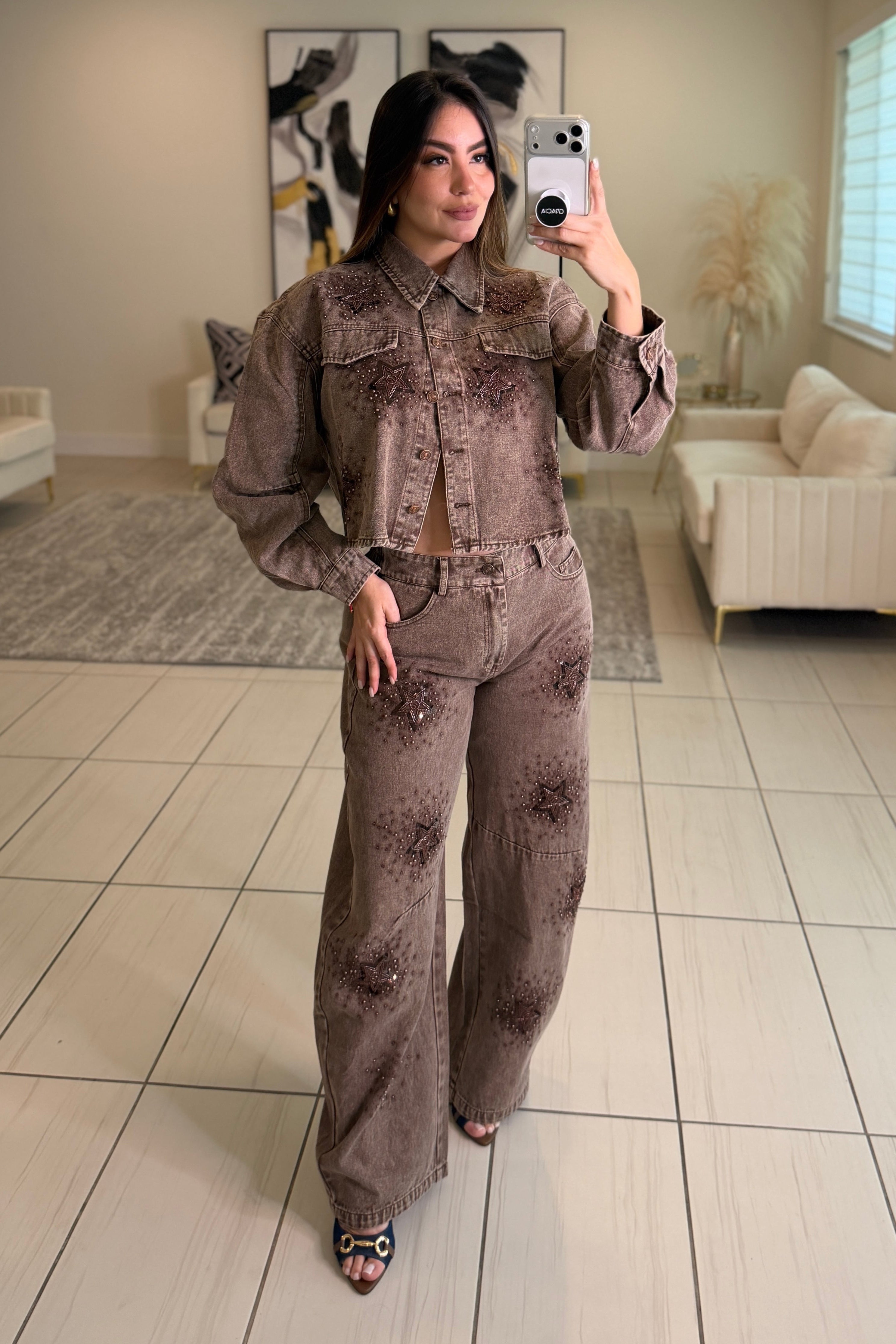 Stars Allure Brown Denim Pant Set