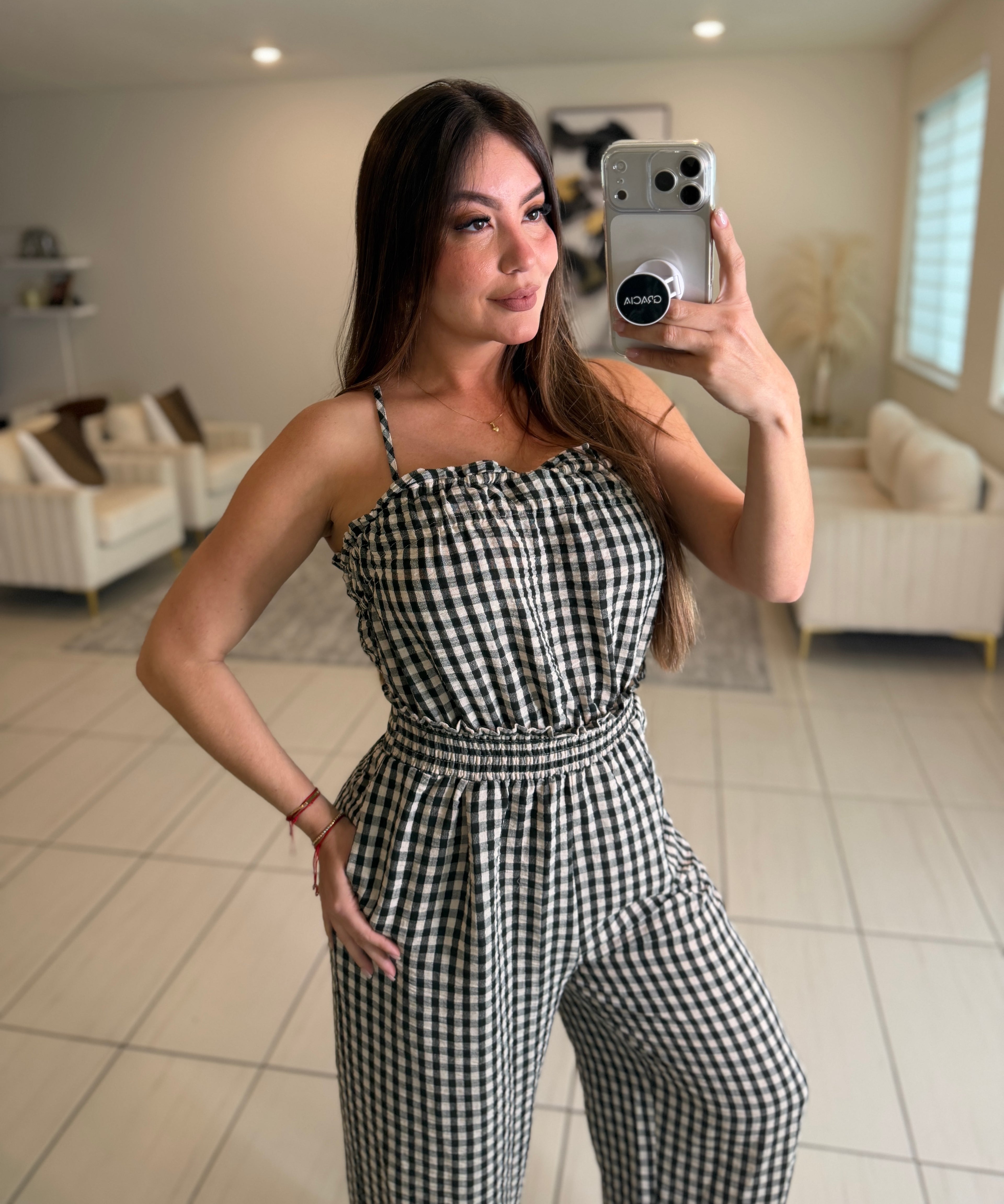 Graceful Plaid Black Barrel Jumpsuit