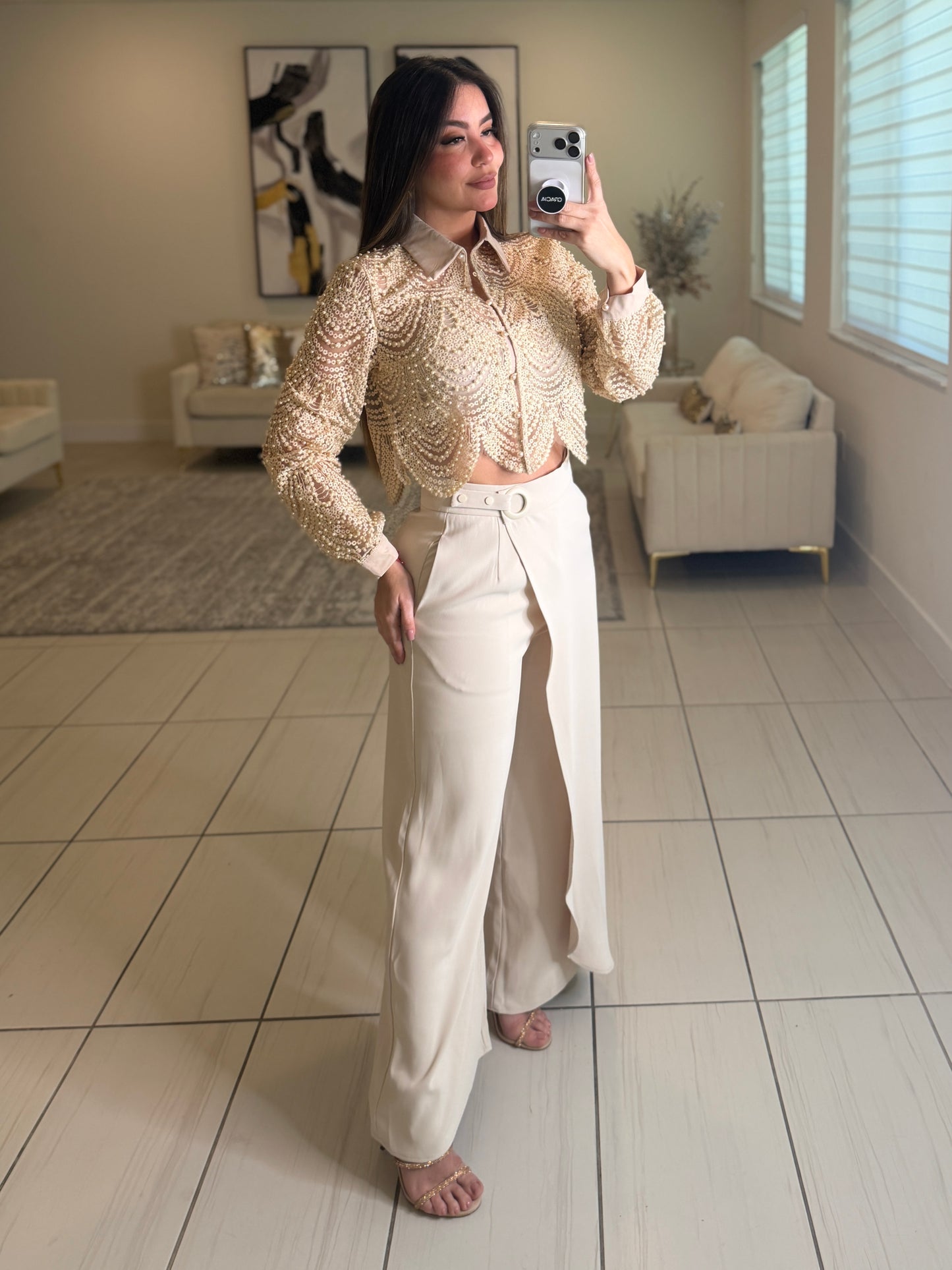 Sugar Vanilla Pearls Beige Top