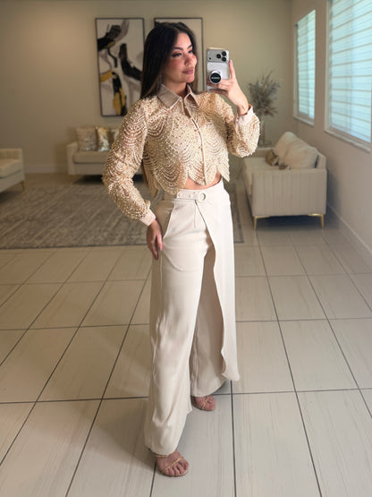 Sugar Vanilla Pearls Beige Top