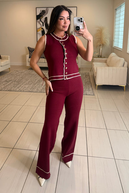 Divine Knit Red Wine Pant Set