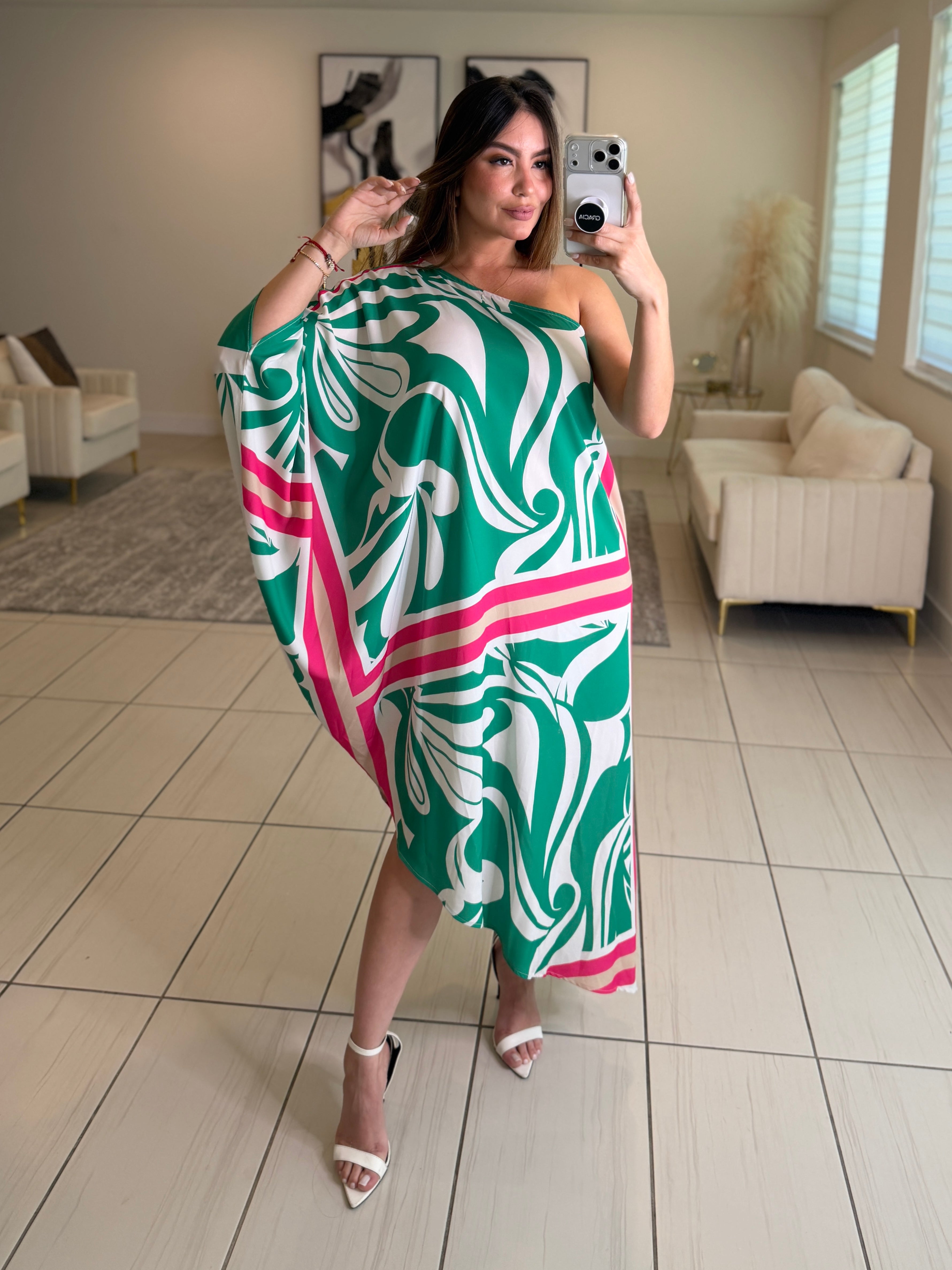 Whispered Romance Floral Green Dress
