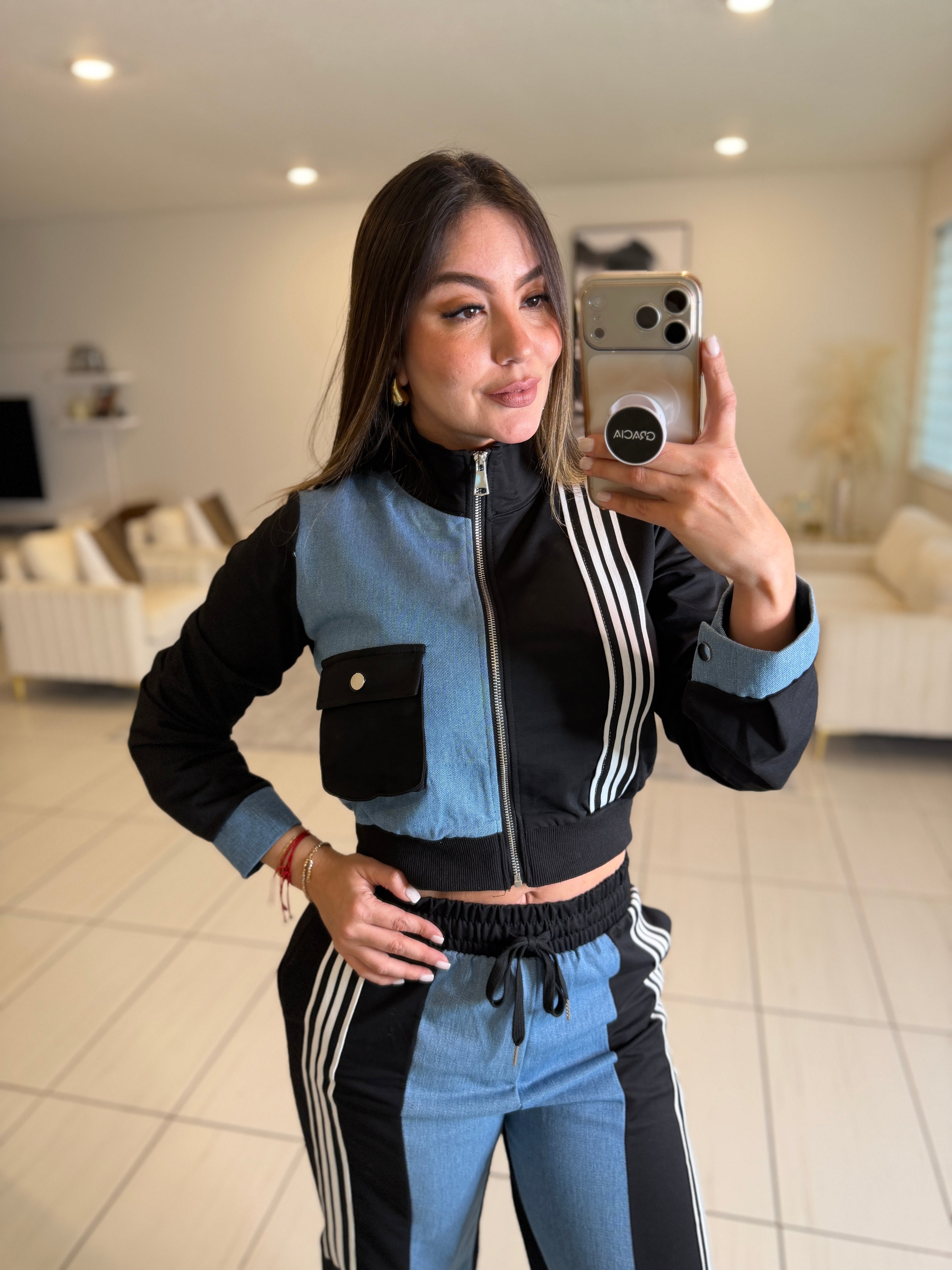 Divine Black and Denim Contrast Pant Set