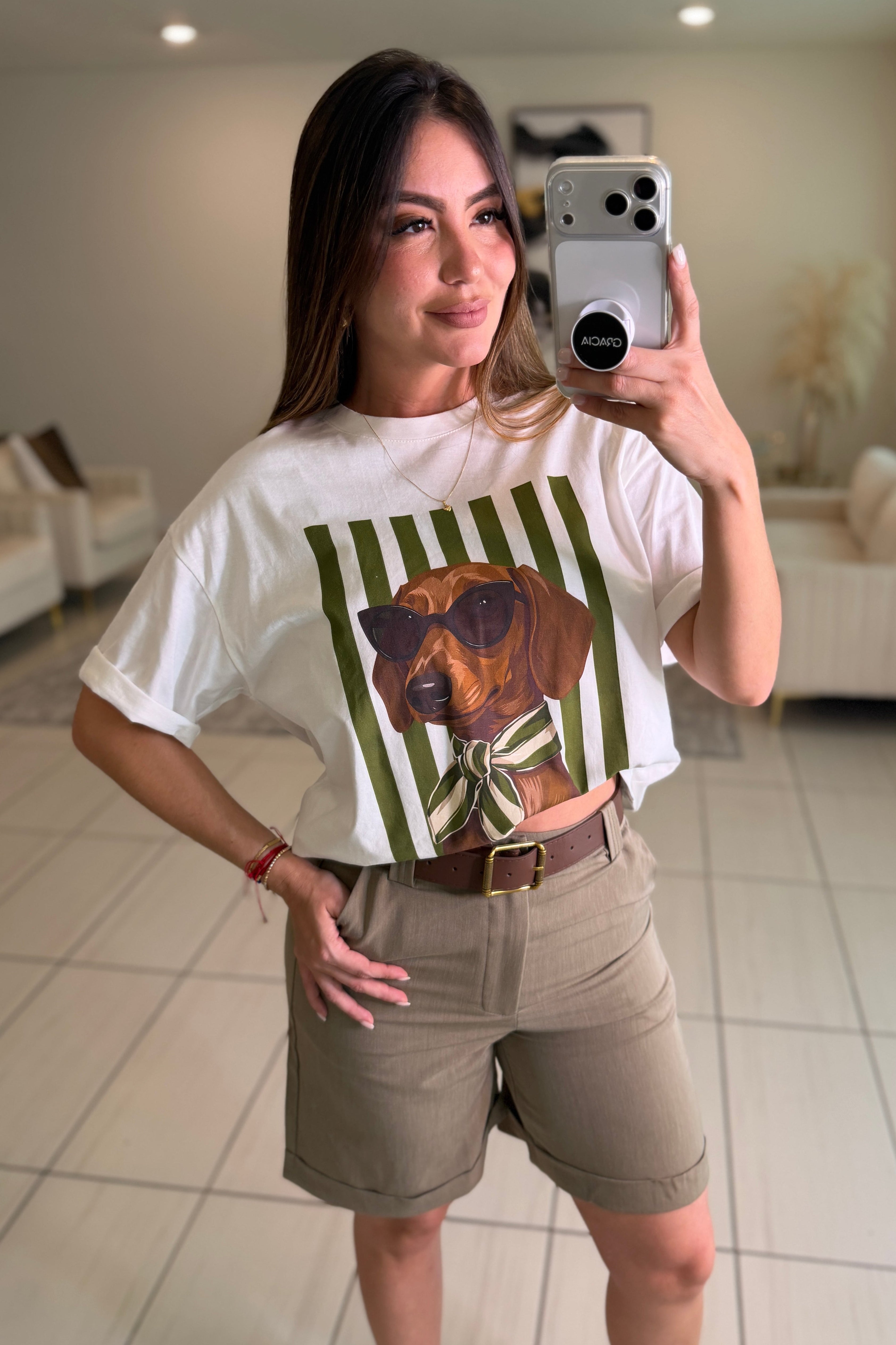 Chic Puppy Stripes White Tshirt