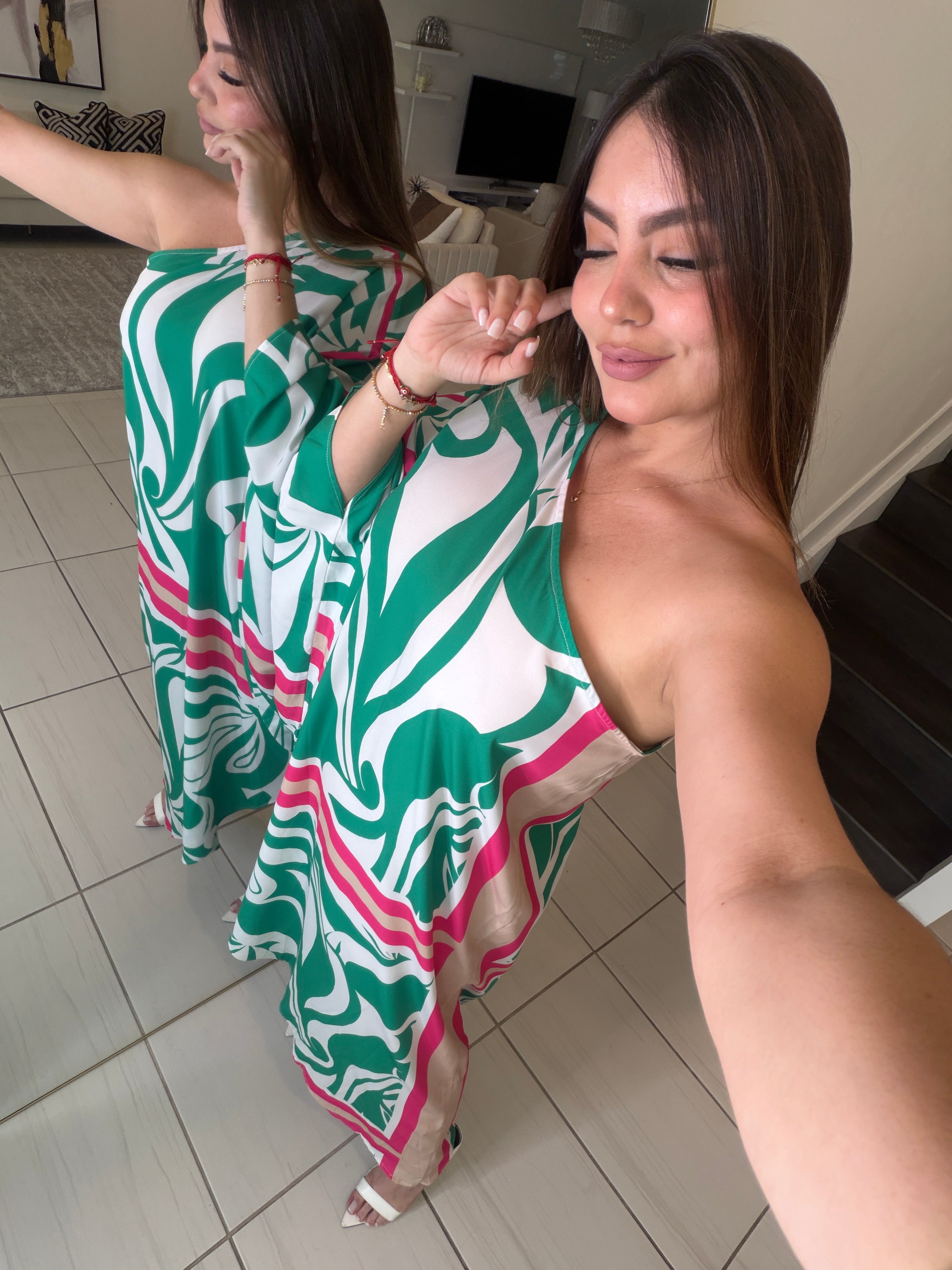 Whispered Romance Floral Green Dress