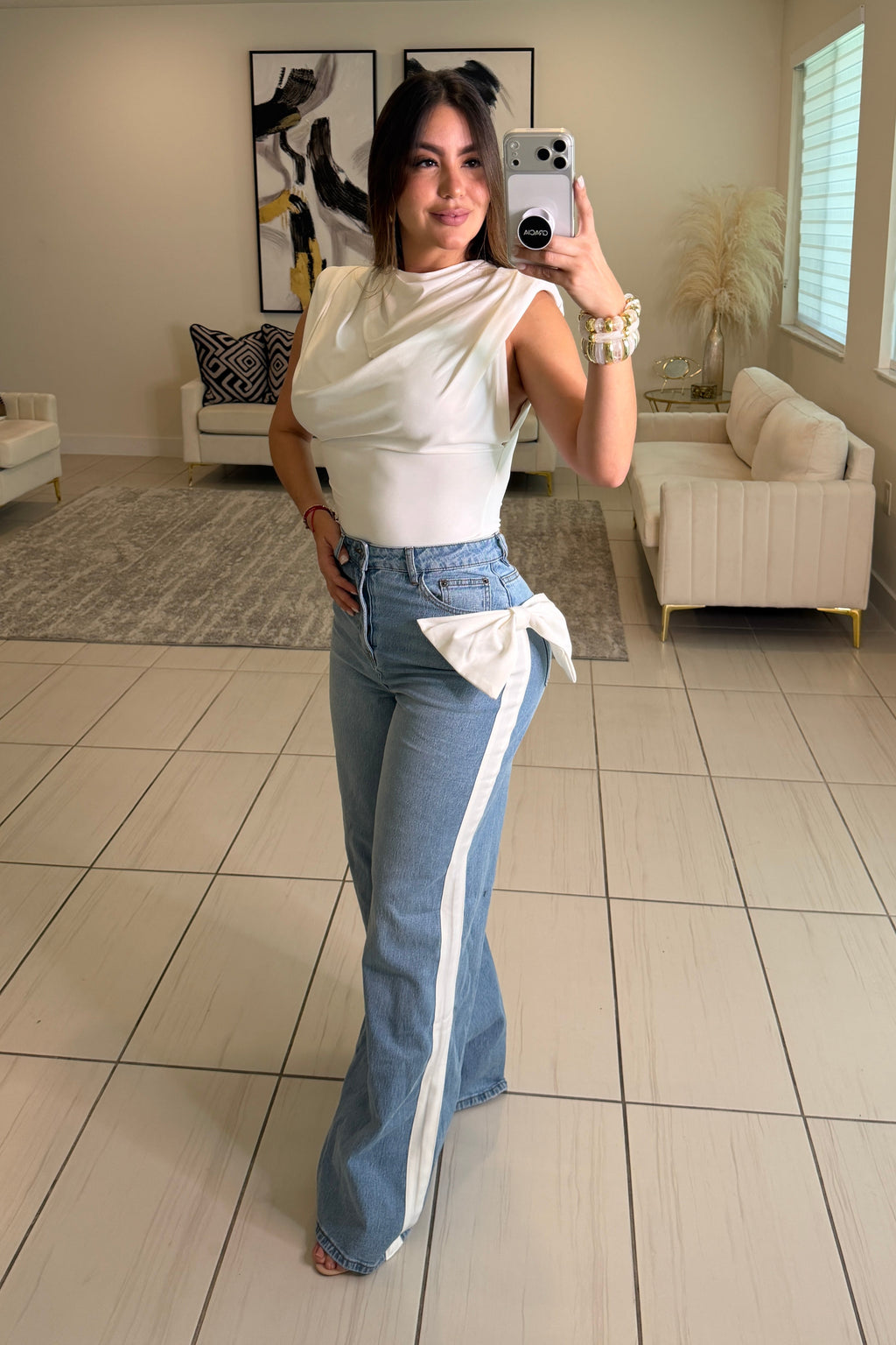 Opulent Bow Blue Denim Pants