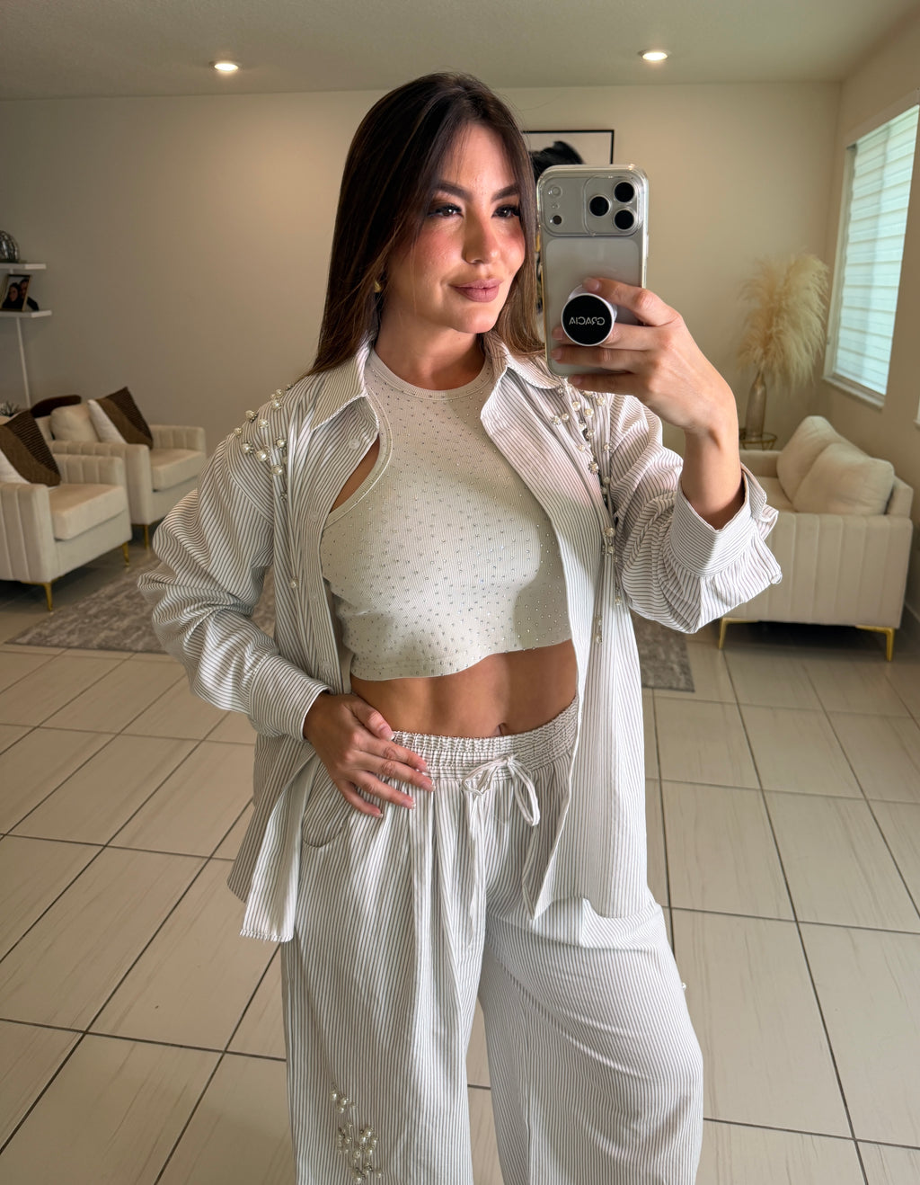 Opulent Stripes White Balloon Pant Set