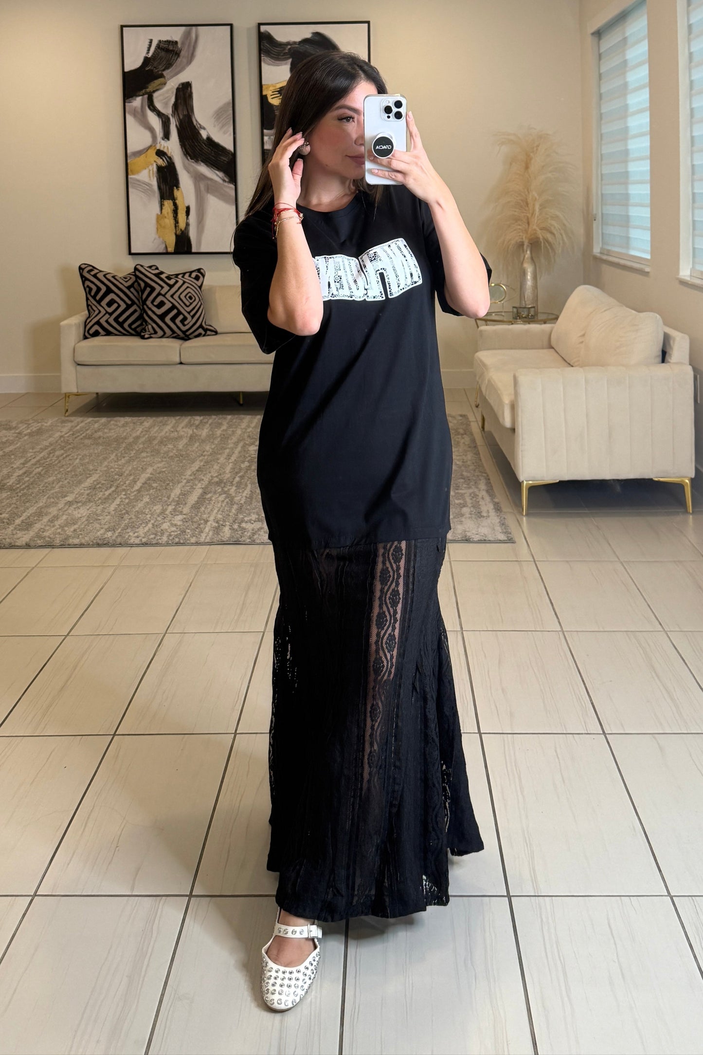 Influence Lace Contrast Black Maxi Dress