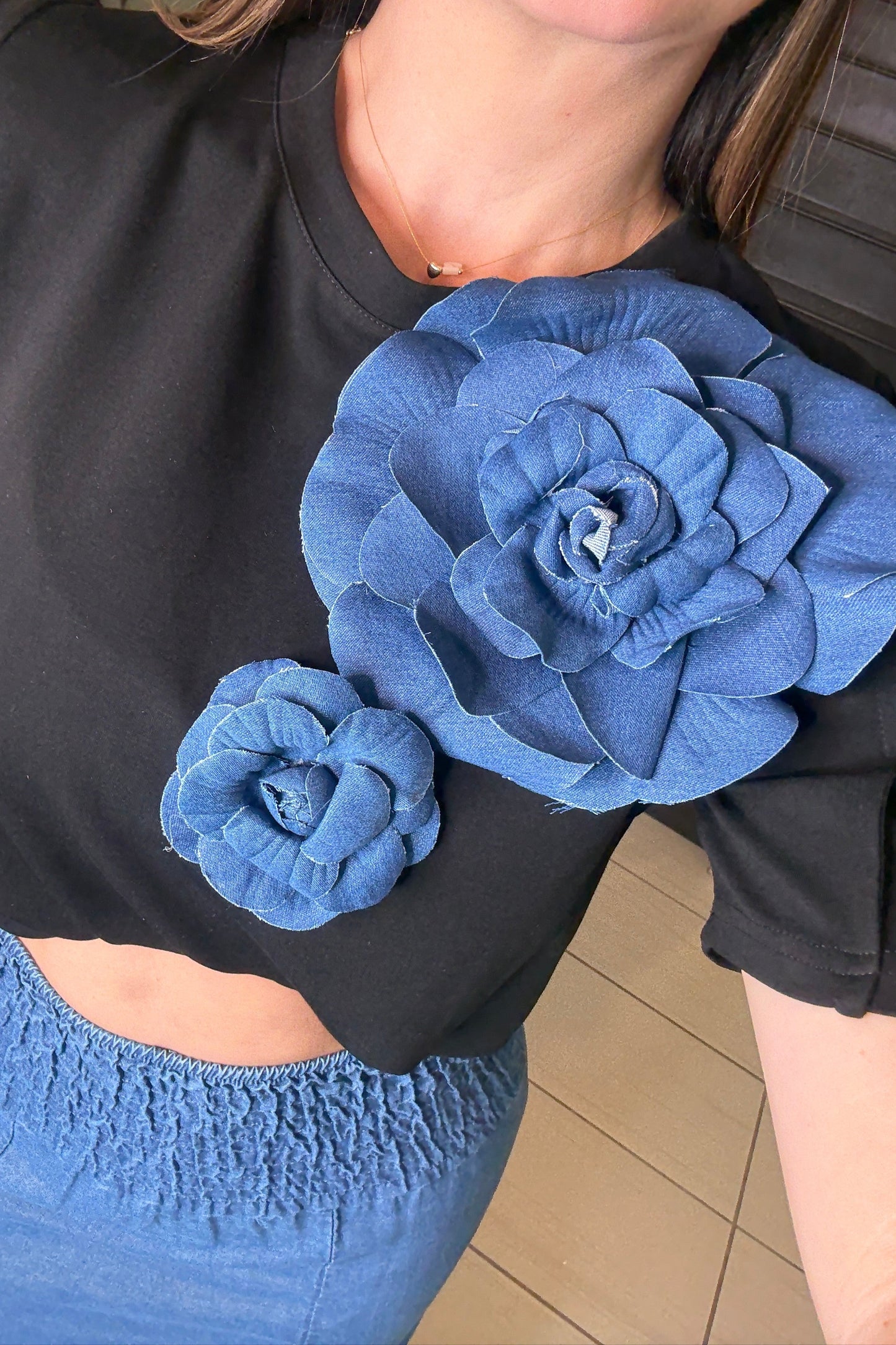 Petal Denim Black Top