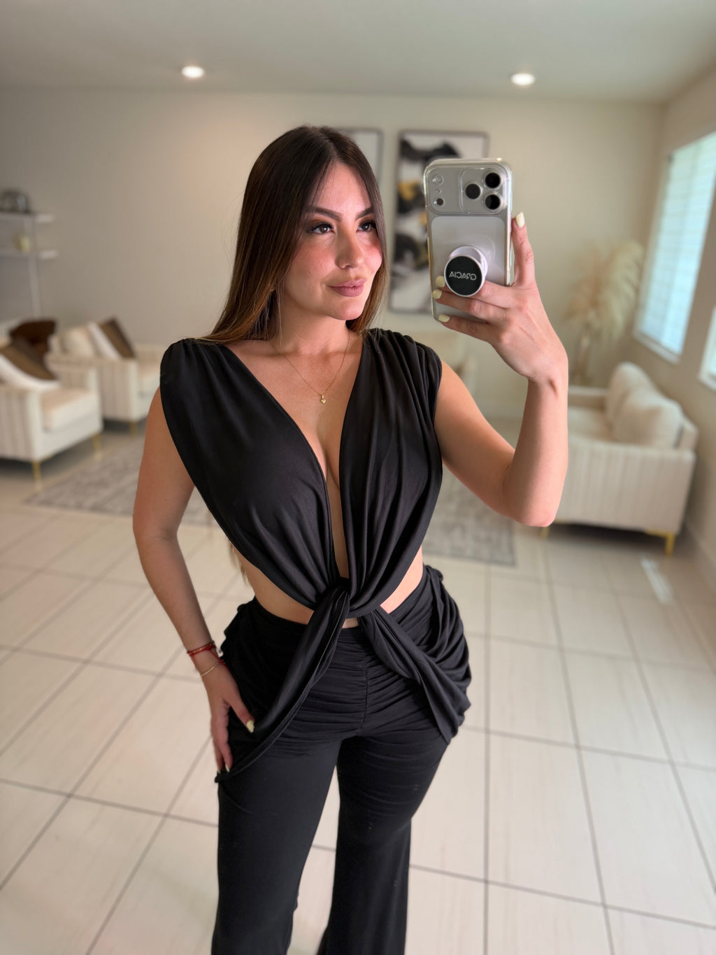 Crowned Desire Ruched Black Jumpsuit