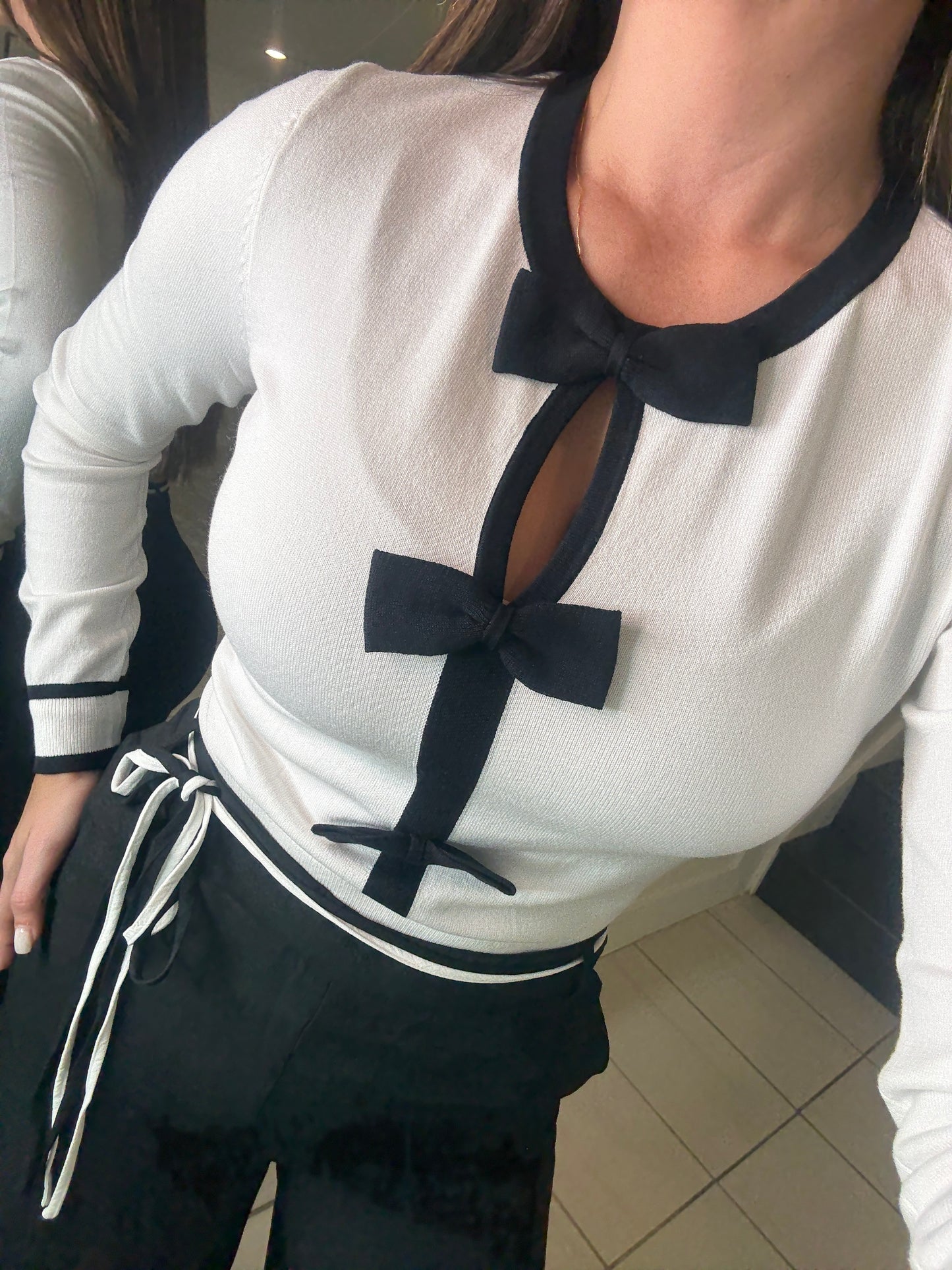 Cutest Bow Knit White Sweater Top