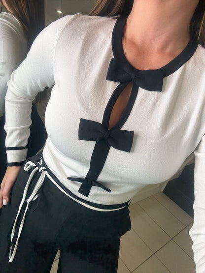 Cutest Bow Knit White Sweater Top