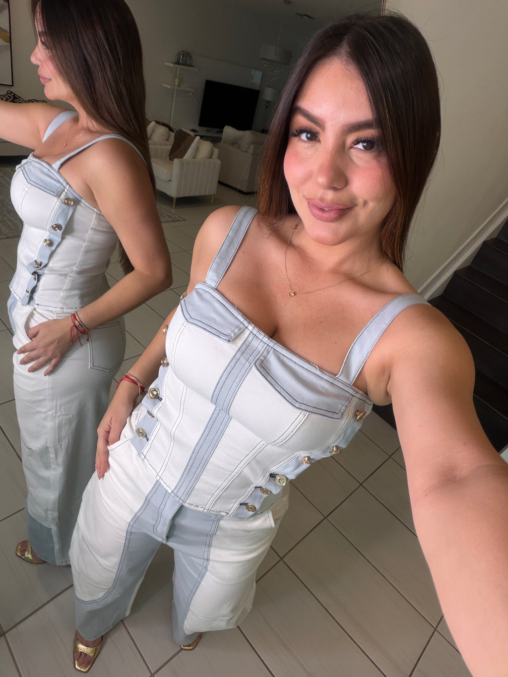 Radiant Muse White and Blue Pant Set