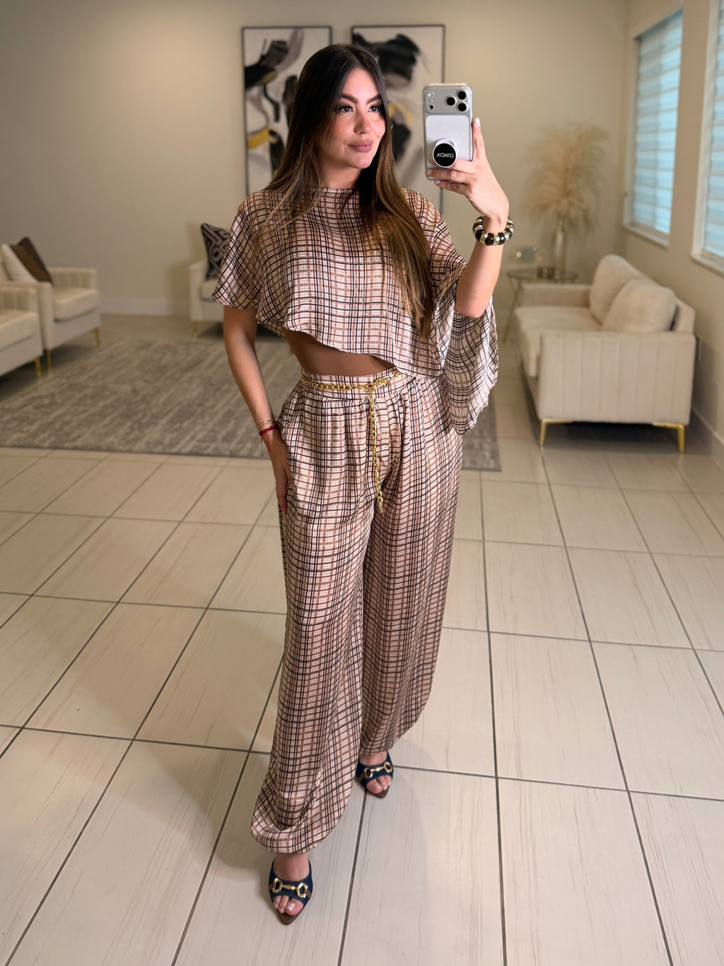 Noir Mirage Plaid Balloon Pant Set