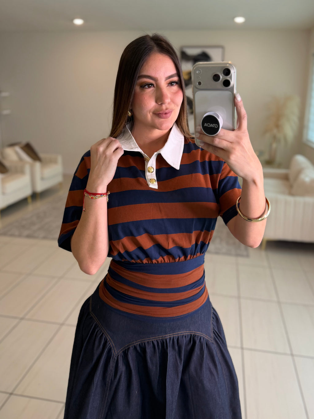 Sweet Stripes Brown and Blue Top