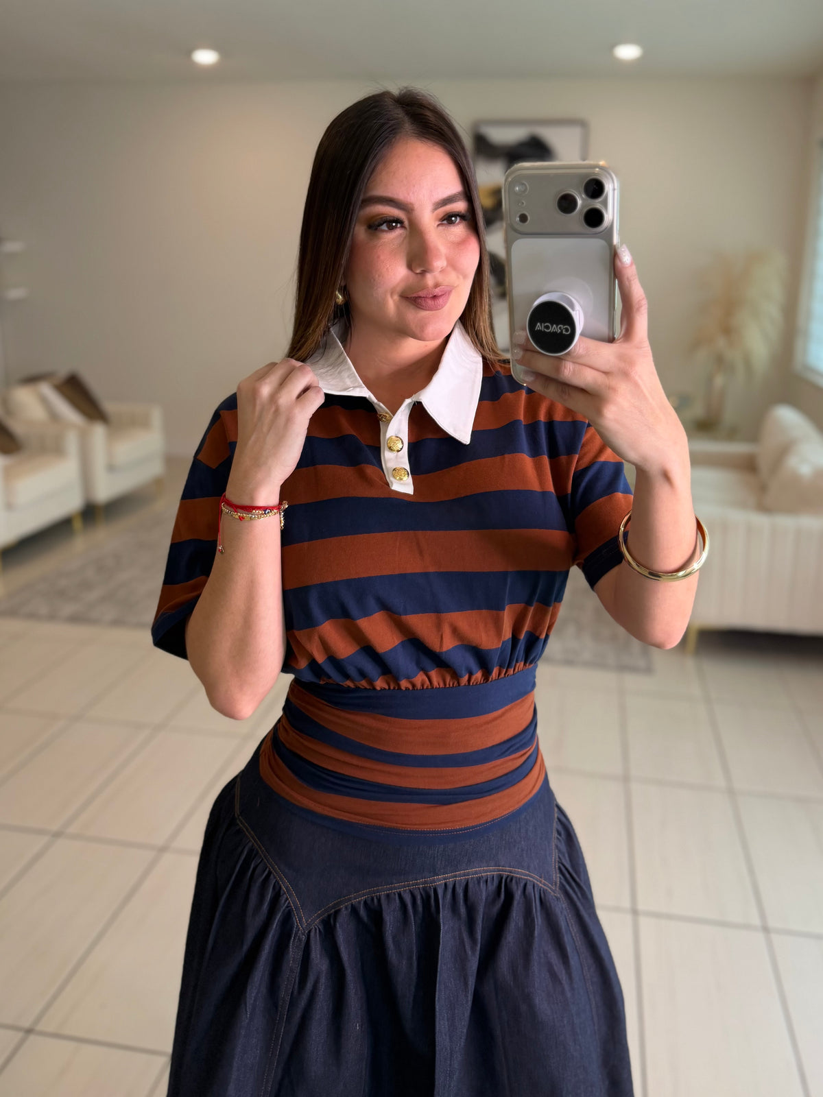 Sweet Stripes Brown and Blue Top