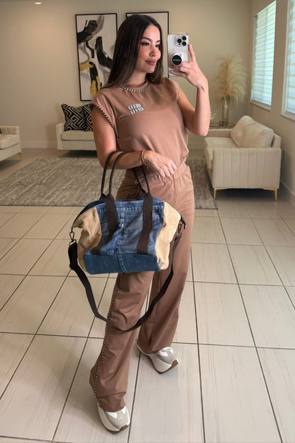 The Luxe Beige Denim Handbag