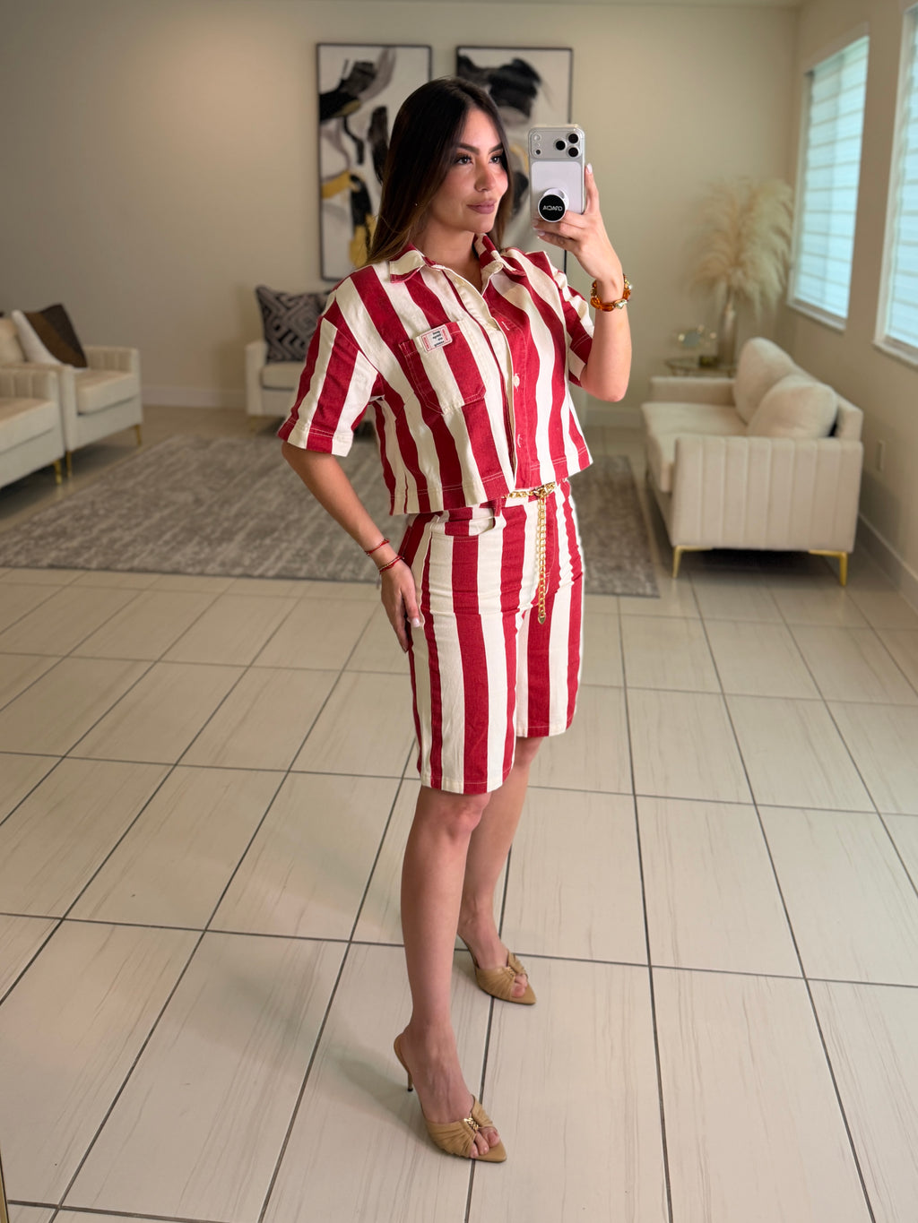 Divine Striped Red and Beige Set