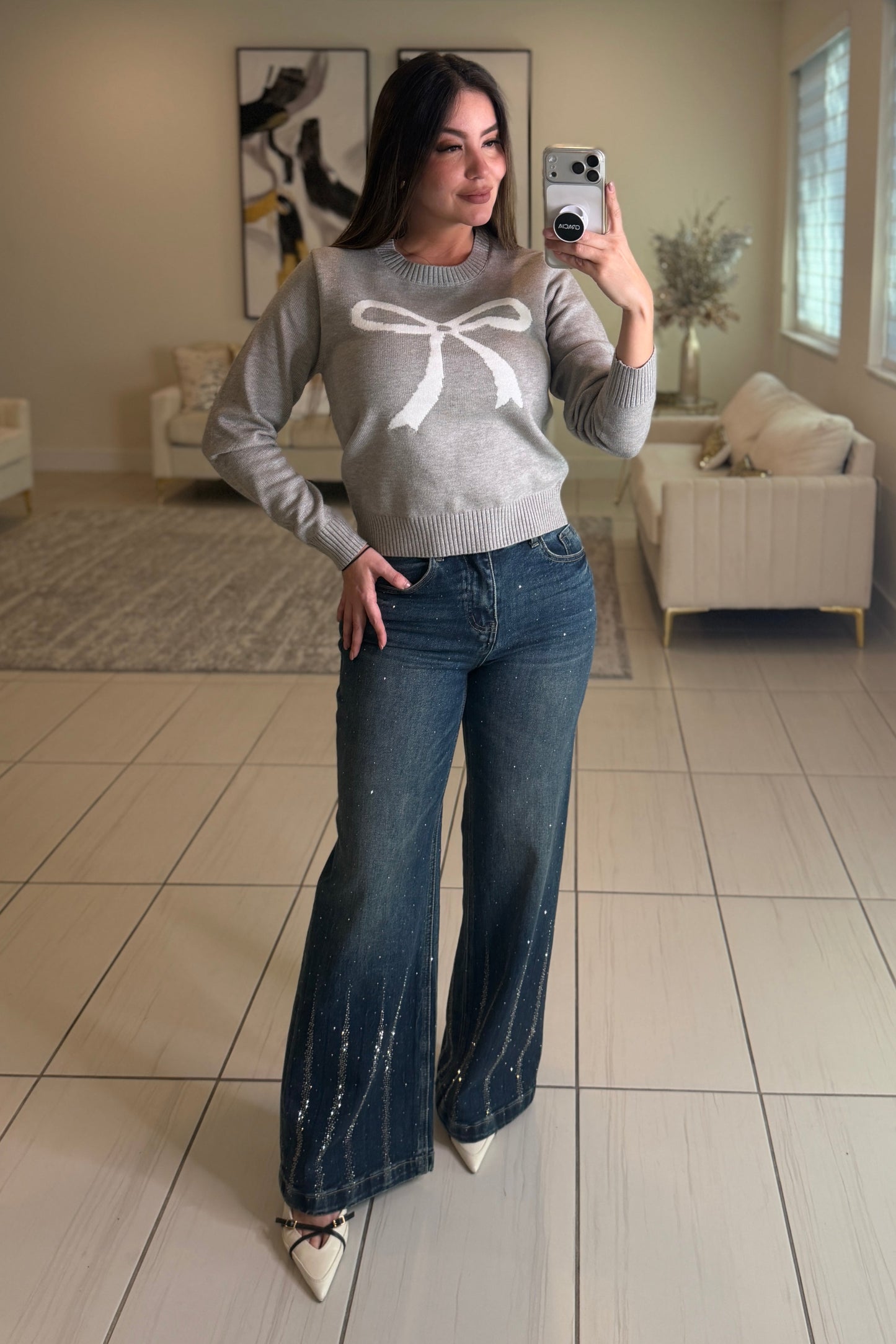 Glitter Waterfall Denim Pants