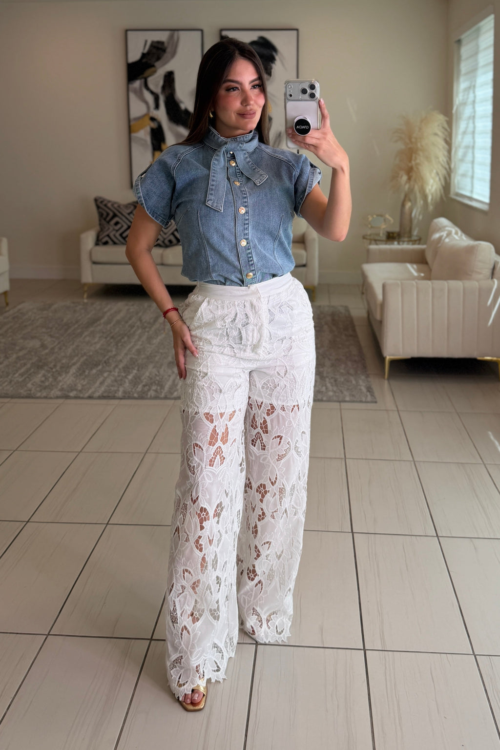 Solscite Petal Crochet White Pants